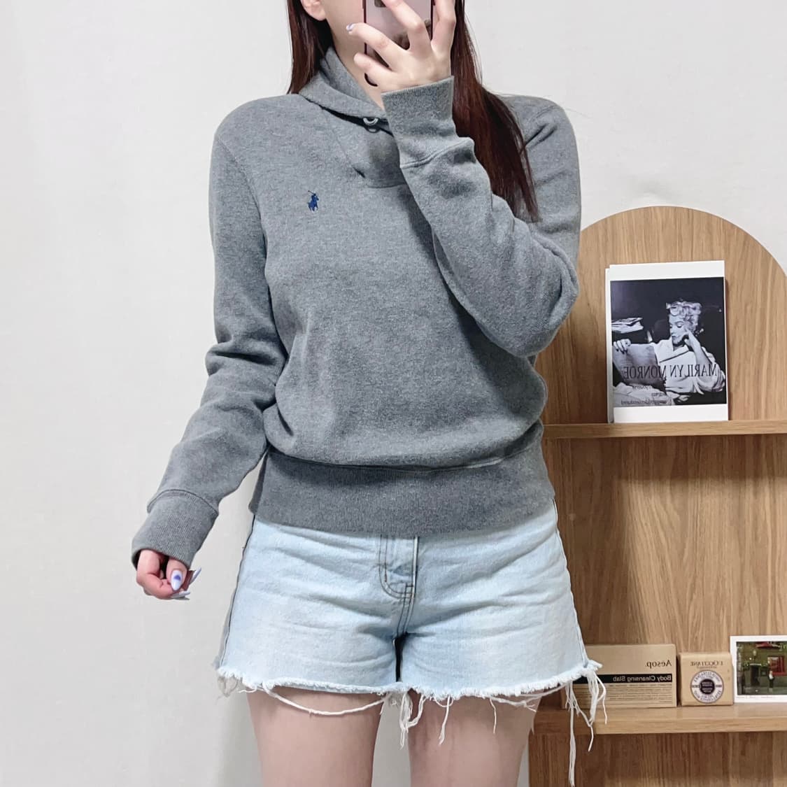 [정품] 폴로 그레이 / 네이비포니 넥숄더 니트 [ XS ] 상품이미지2
