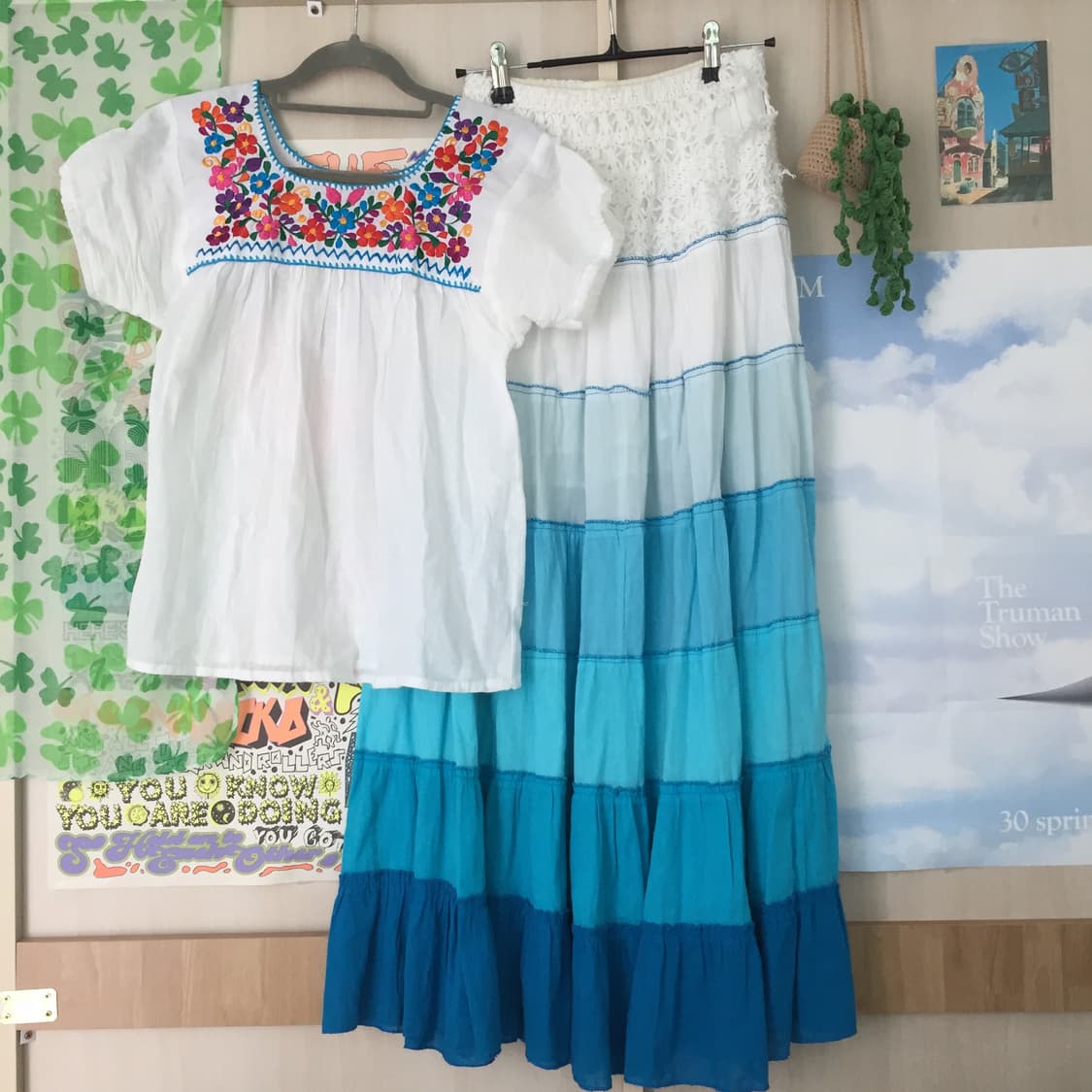 멕시코 자수 블라우스 롱스커트 하구미 코디 세트 상품이미지1