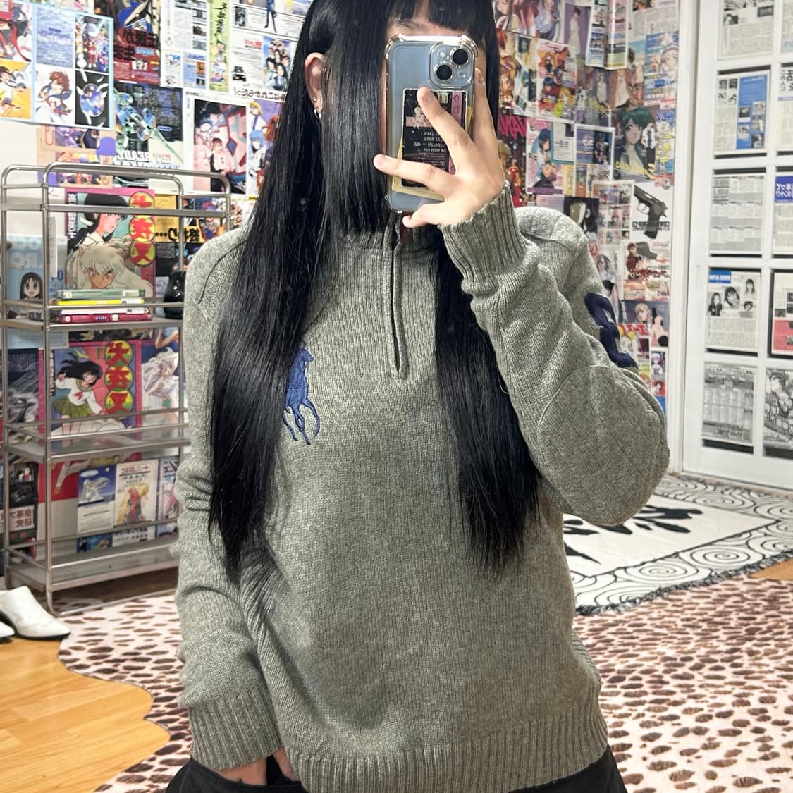 폴로 빅포니 램스울 그레이 카키 반집업 니트 상품이미지2