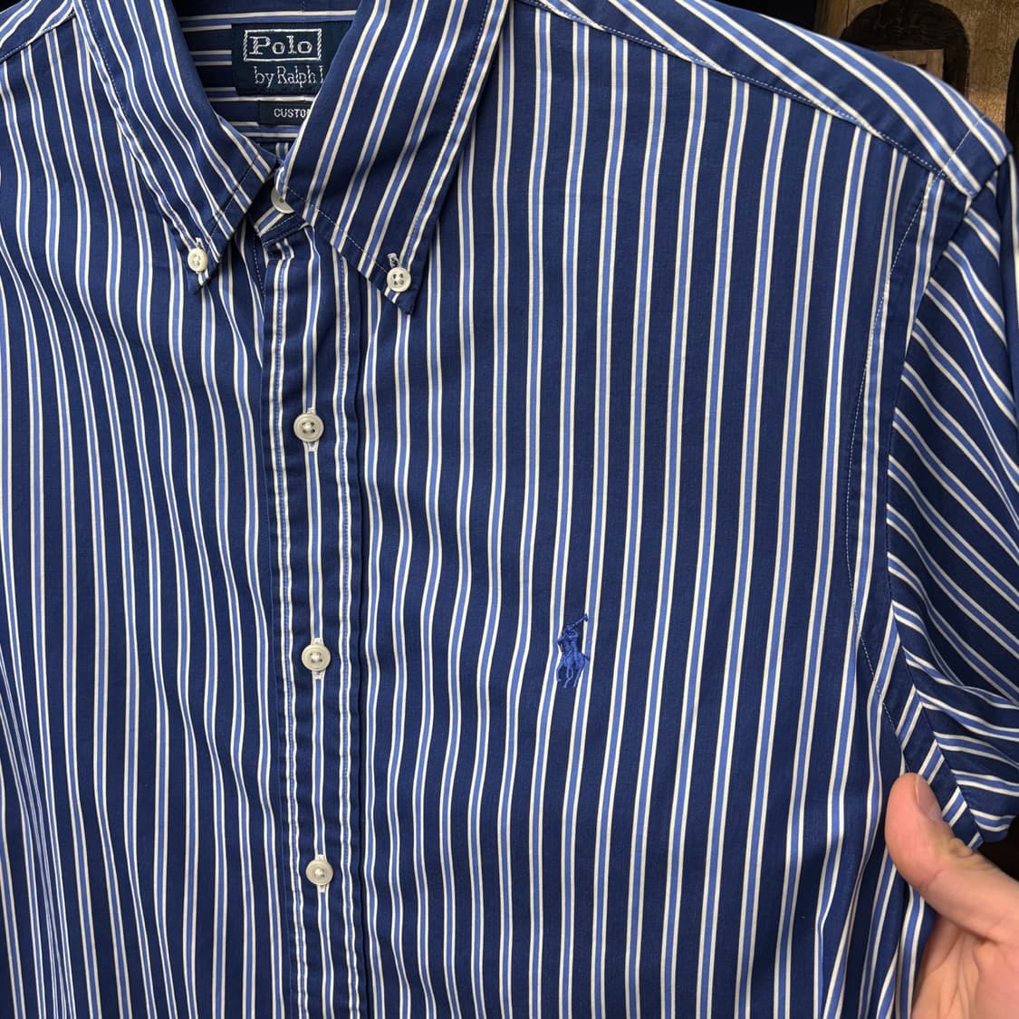 90s 폴로 랄프로렌 멀티 블루 스트라이프 버튼다운 셔츠 N795 상품이미지5