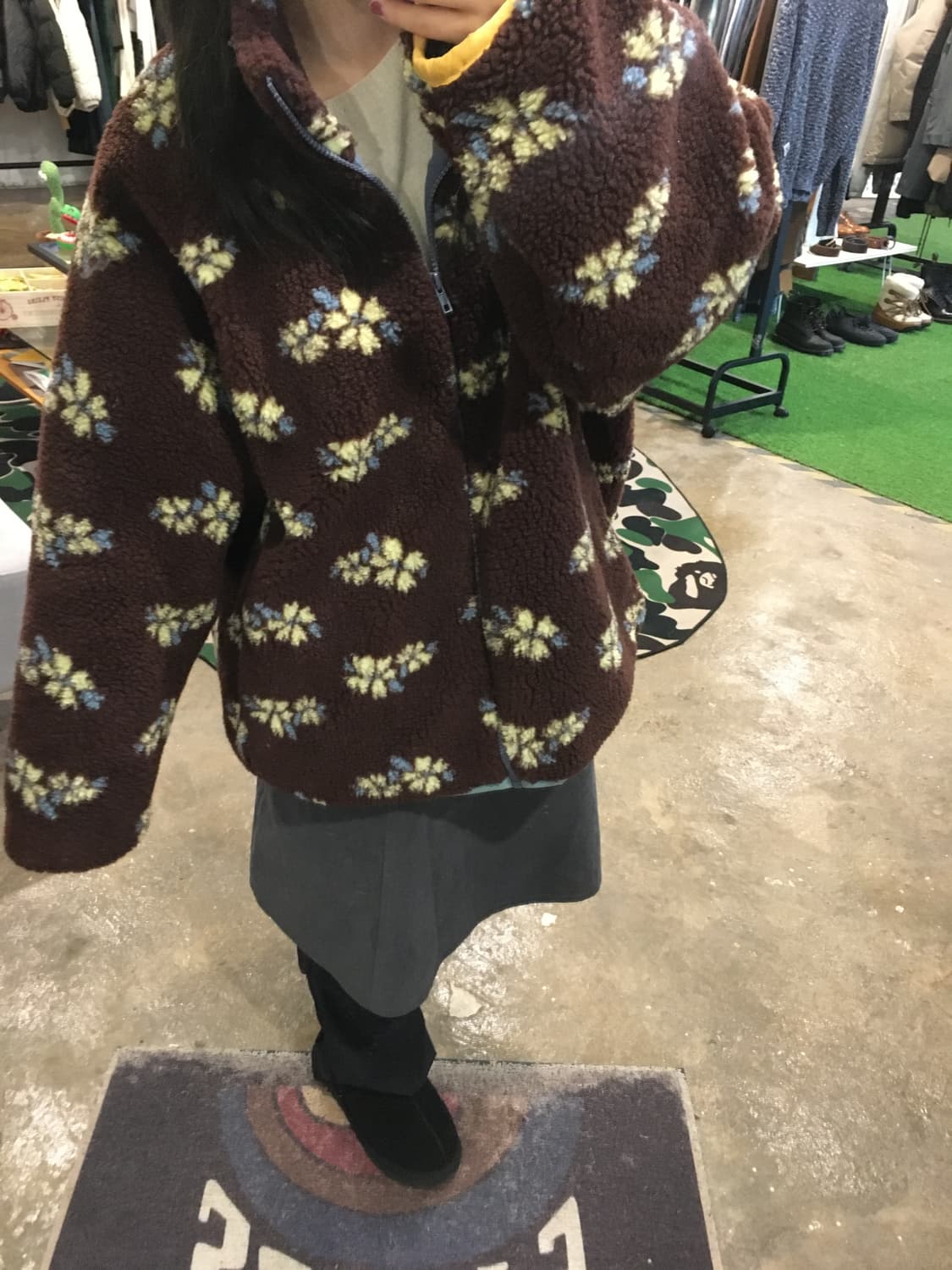 플라워 플리스 집업 브라운 상품이미지5