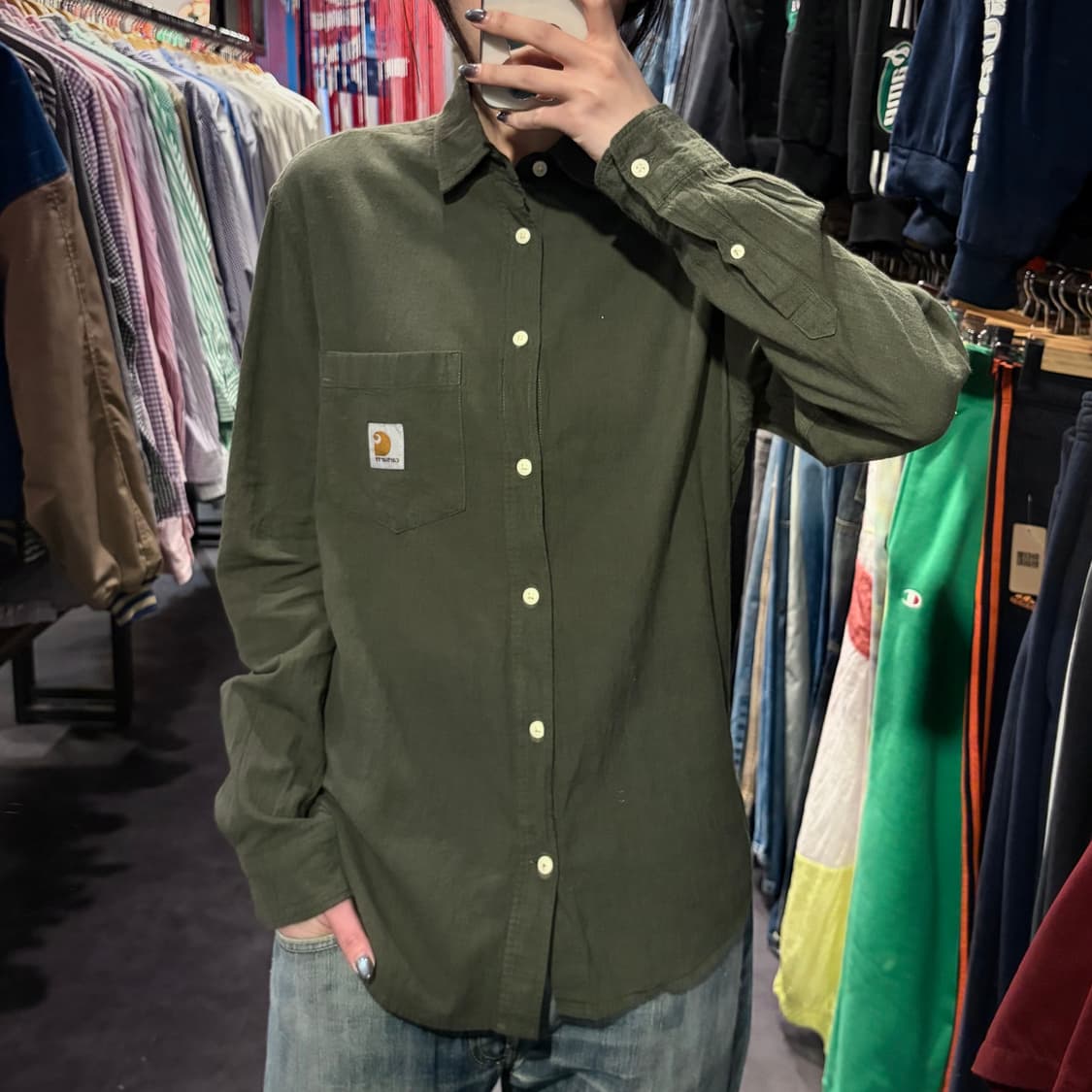 [IM] Carhartt 칼하트 린넨 긴팔 셔츠 카키 상품이미지3