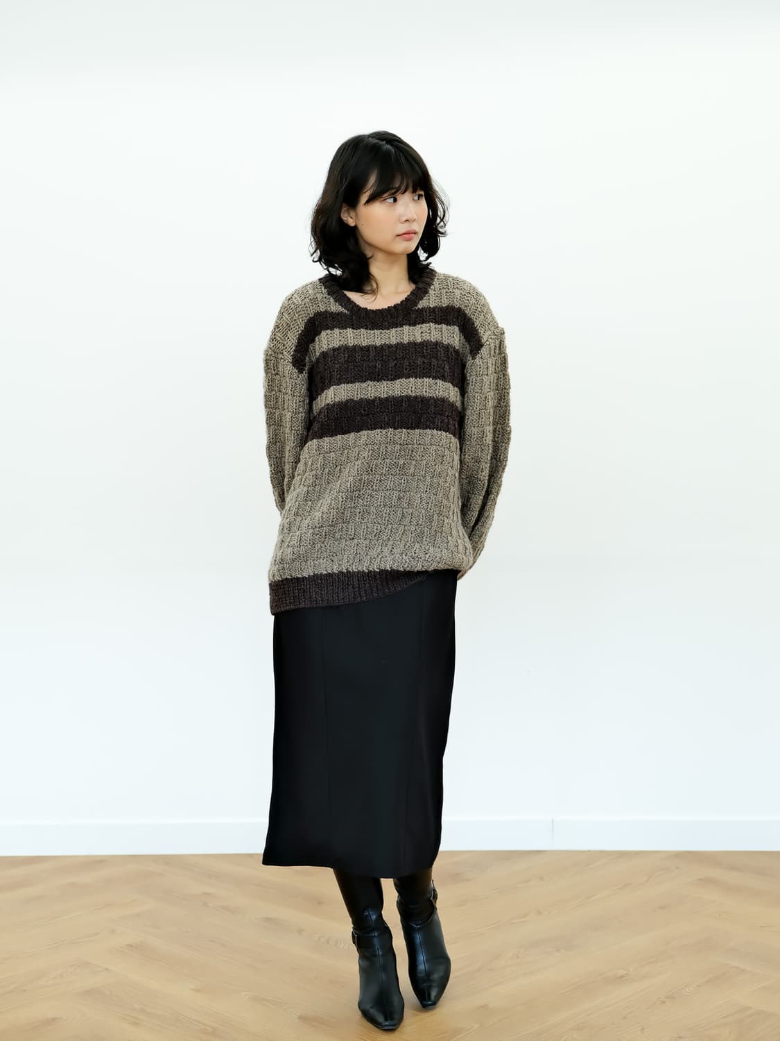 JPN 브라운 스트라이프 니트 105  상품이미지1