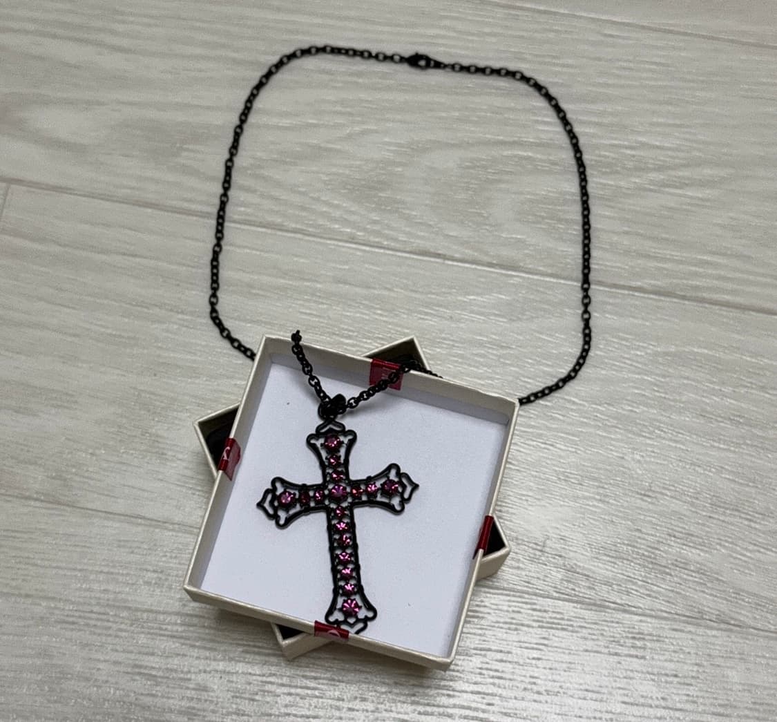 빈티지 보라색 큐빅 십자가 목걸이 상품이미지1