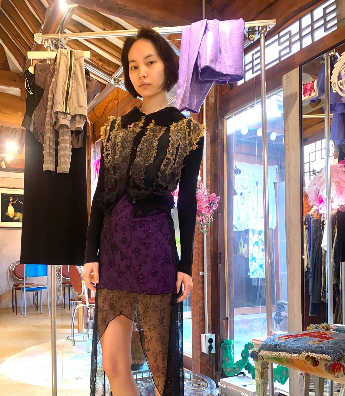 90s Didier Parakian 디스트레스트 프린지 니트 가디건 상품이미지7