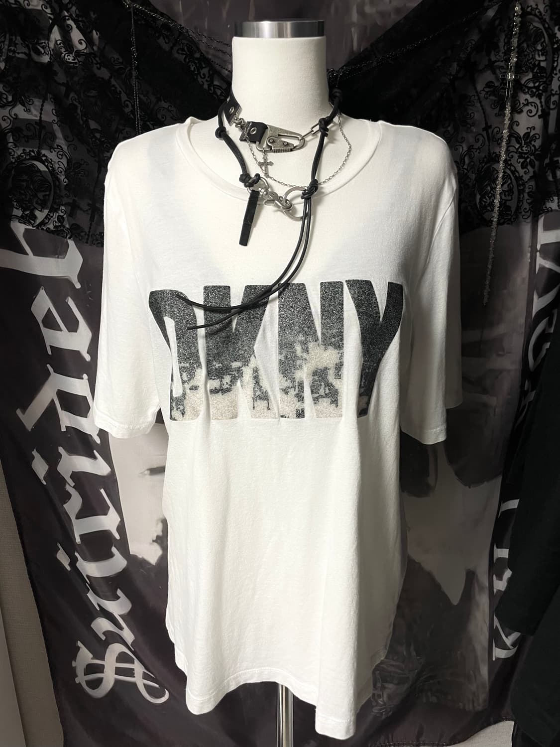 DKNY 00s 글리터반팔티셔츠오버핏 그런지유니섹스빈티지핀터펑크코르티스깔 상품이미지2