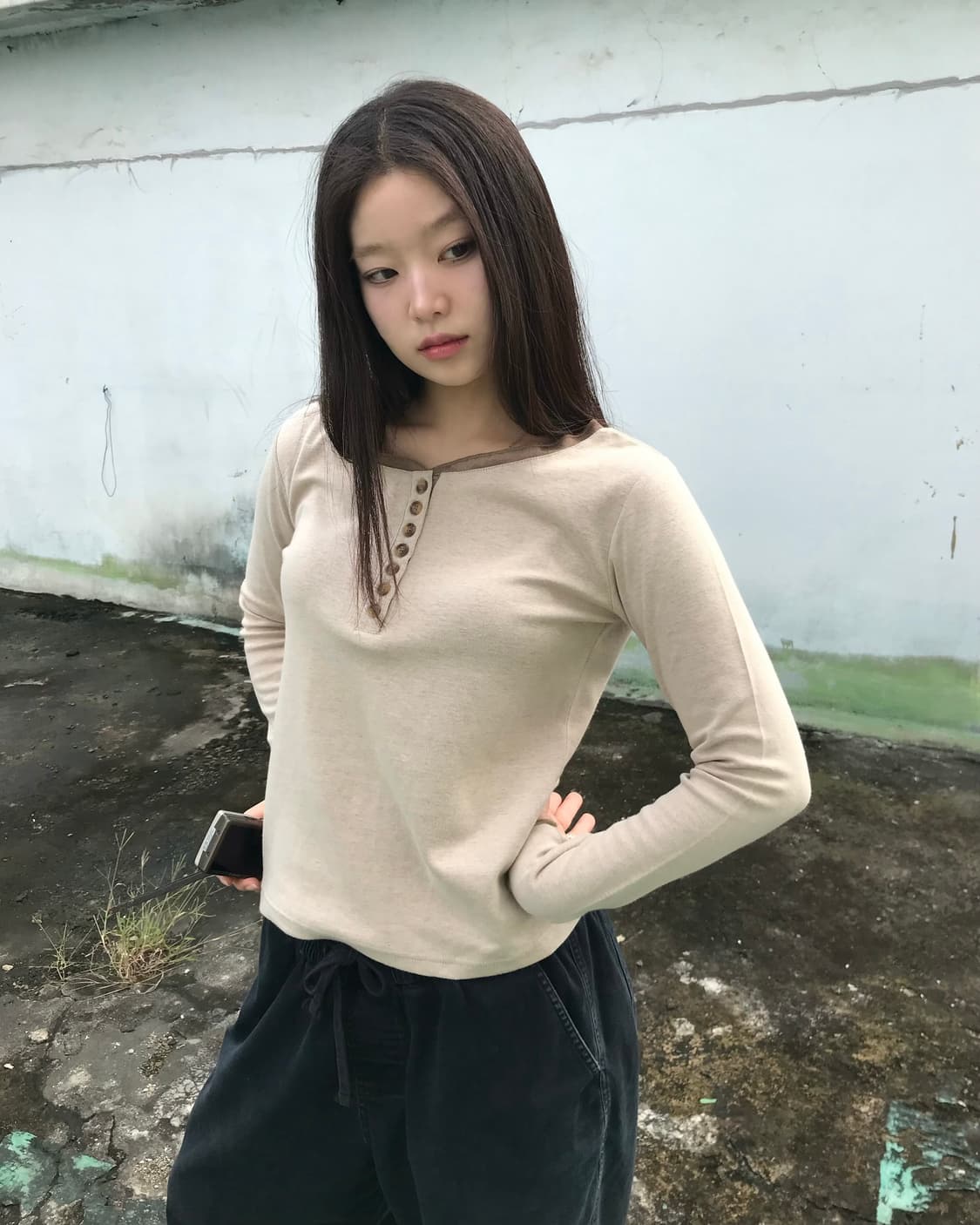 코지 버튼 티셔츠  상품이미지1