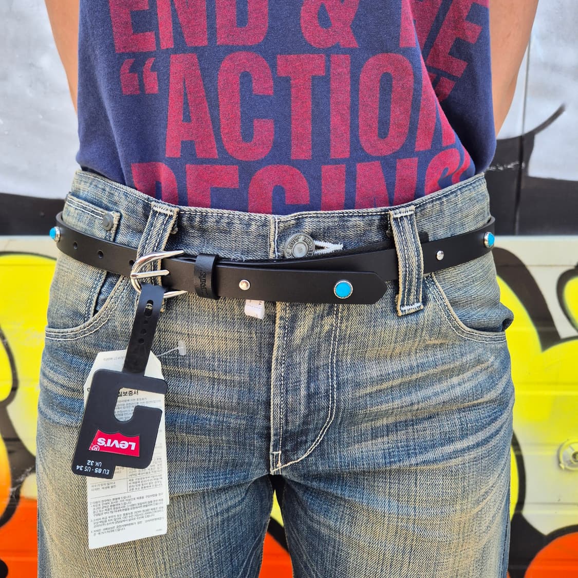 Levi's) 00s 리바이스 터키석 스터드 레더 벨트 상품이미지7
