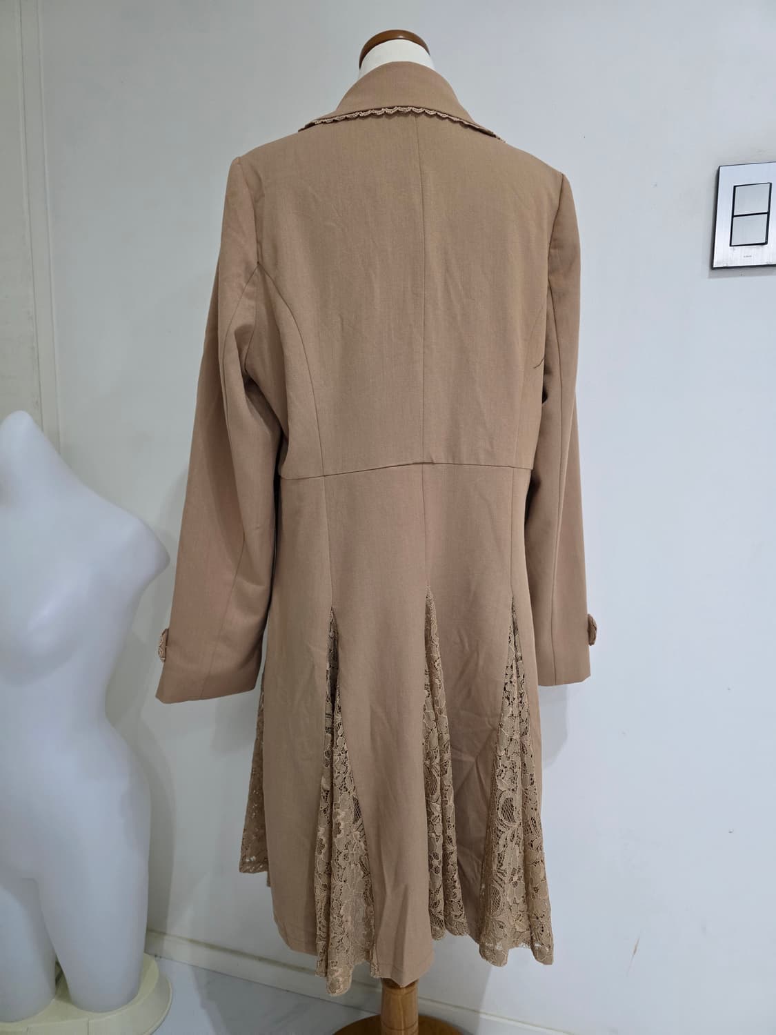 일본빈티지)RyuRyu 브라운 레이스 엑팜깔 라떼히메갸루 로맨틱롱코트 상품이미지4