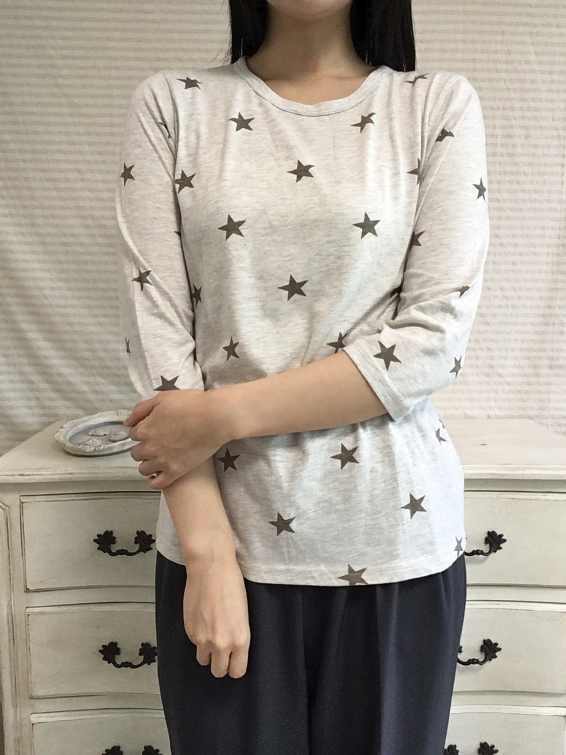 빈티지 베이지 별 패턴 티셔츠 y2k 스트릿 갸루 펑키 일본빈티지 상품이미지2