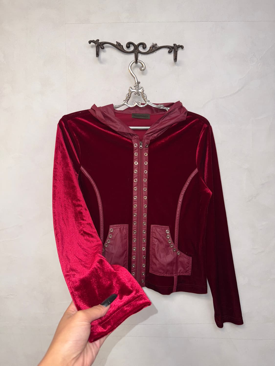 Red velvet button detail hood zipup 상품이미지5