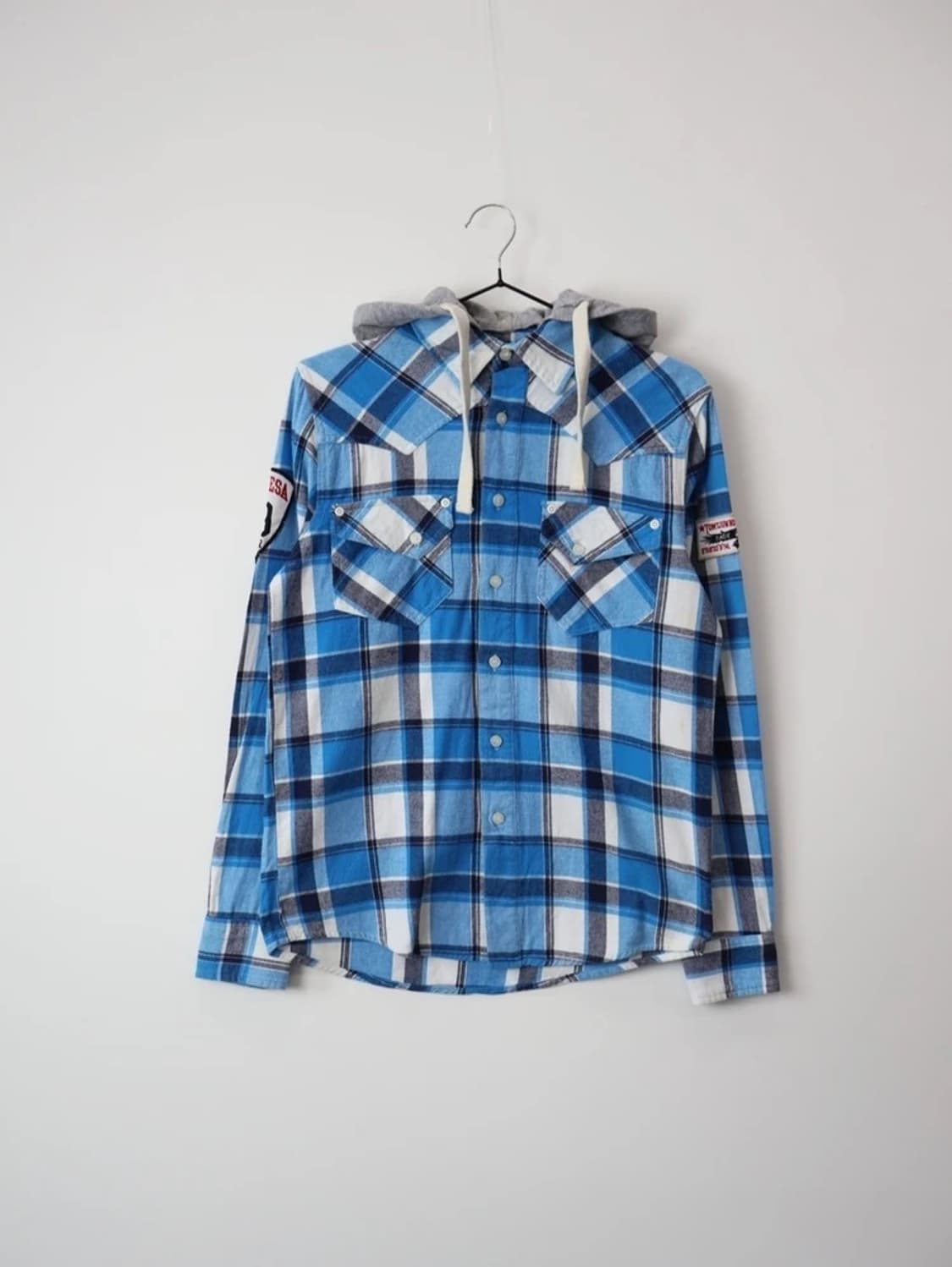 JPN Blue Plaid Hooded Shirt 상품이미지4
