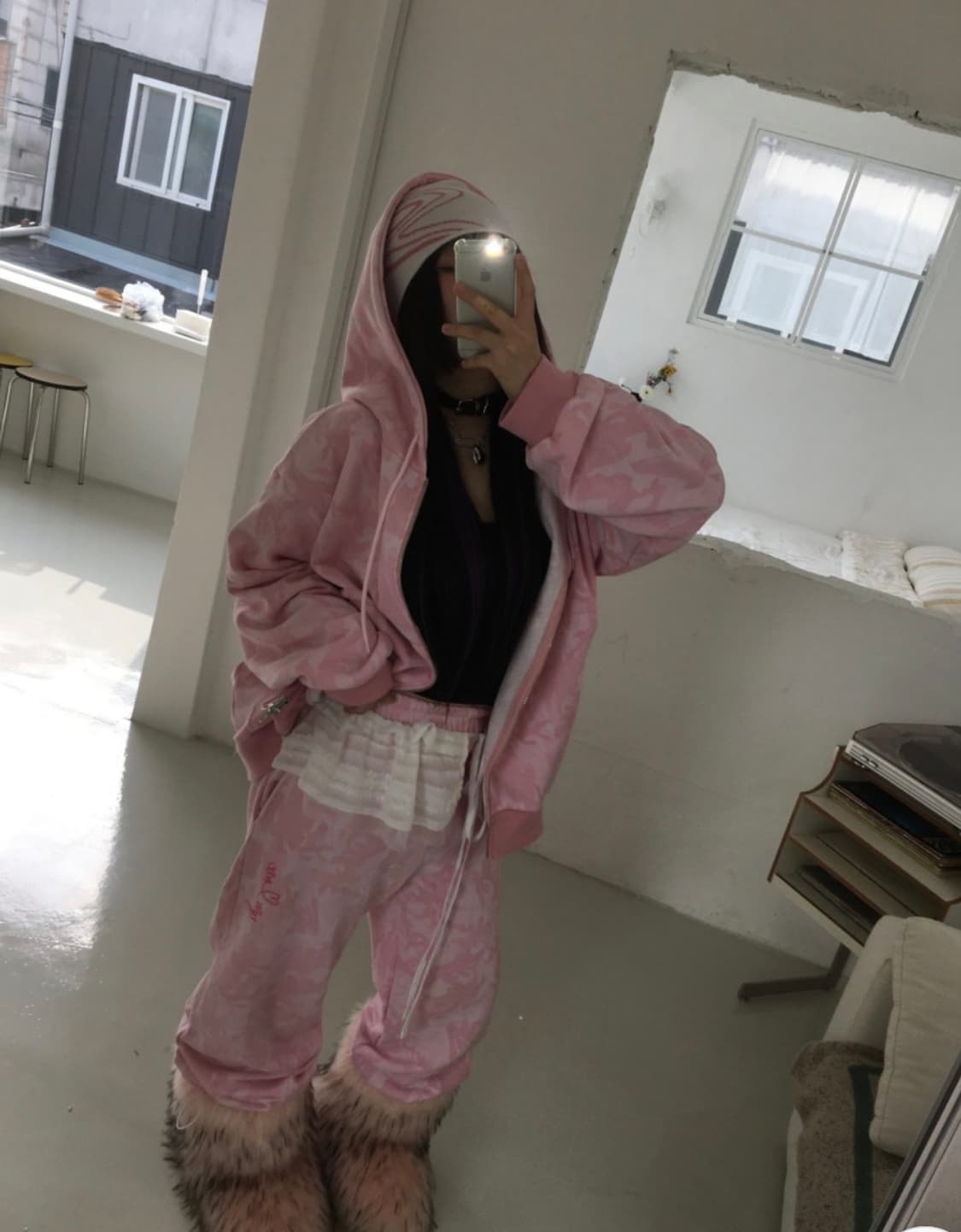 키키 카모 핑크 후드집업 세트 신발, 레이스 포함 상품이미지2