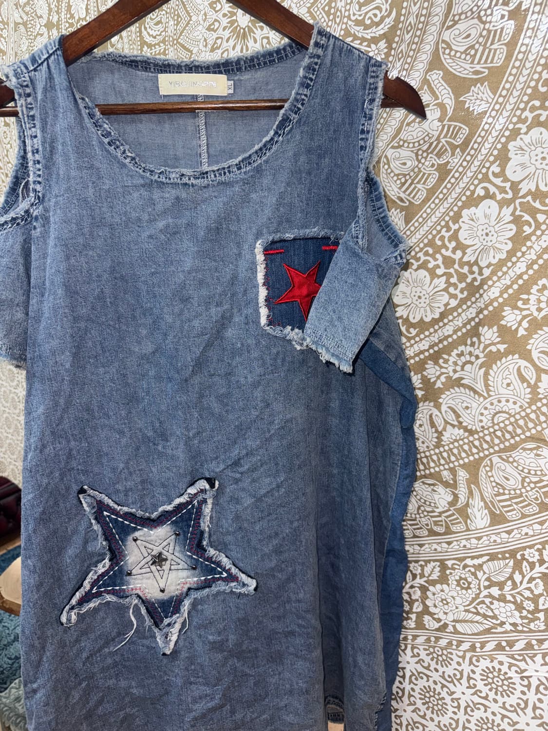 Yibojingpin 여성 별 패치 데님 원피스  상품이미지3