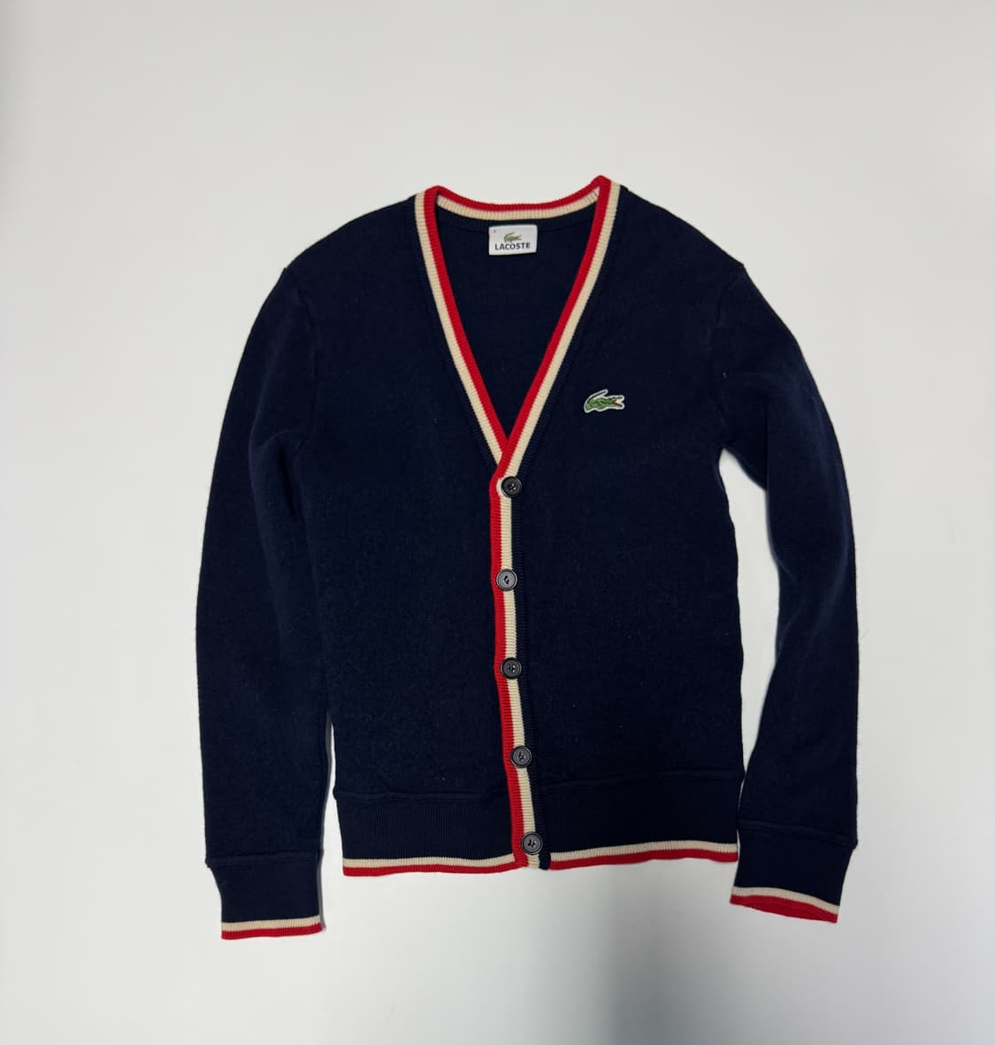 여성 라코스테 컬러 포인트 울 가디건 네이비 상품이미지1