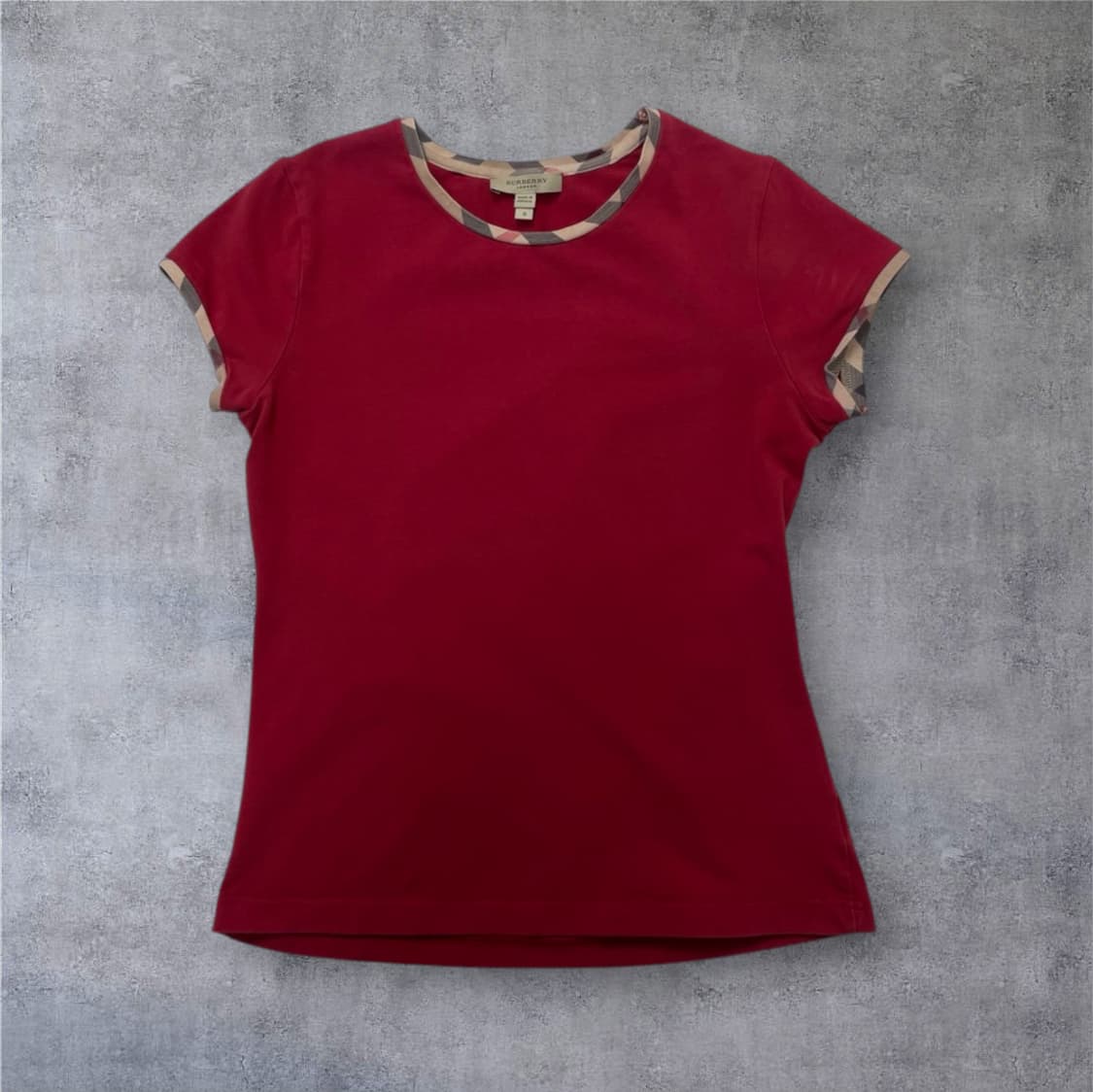 버버리 Burberry 레드 체크 트리밍 슬림 반팔 티셔츠 S 상품이미지1