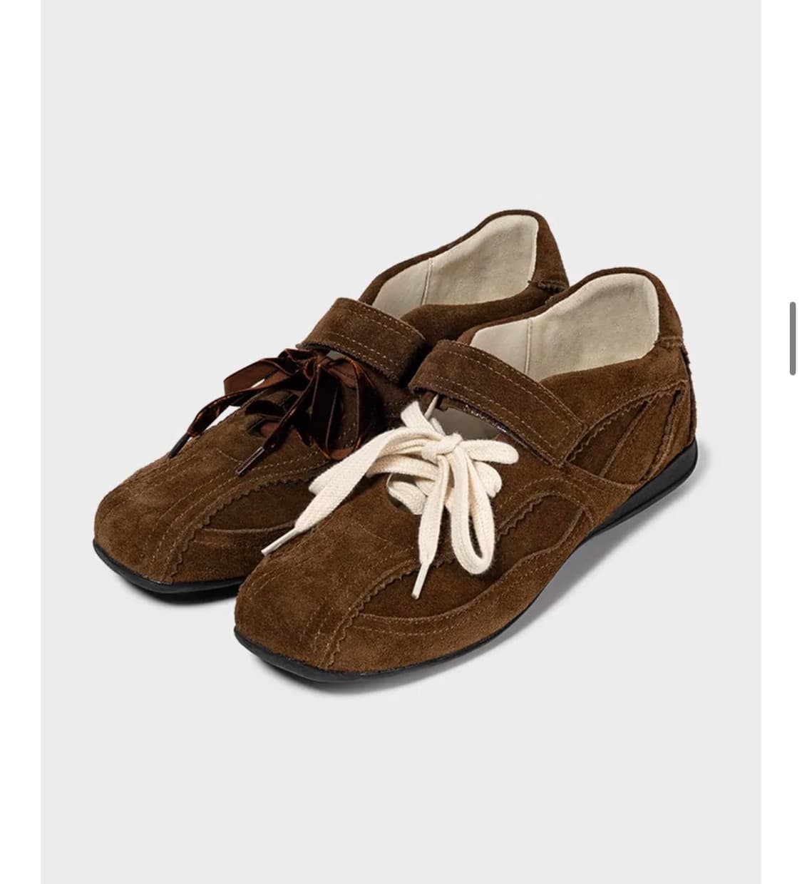 KHIHO 기호 핑킹 메리제인 스니커즈 브라운 (벨벳스트랩 추가)  사이 상품이미지1