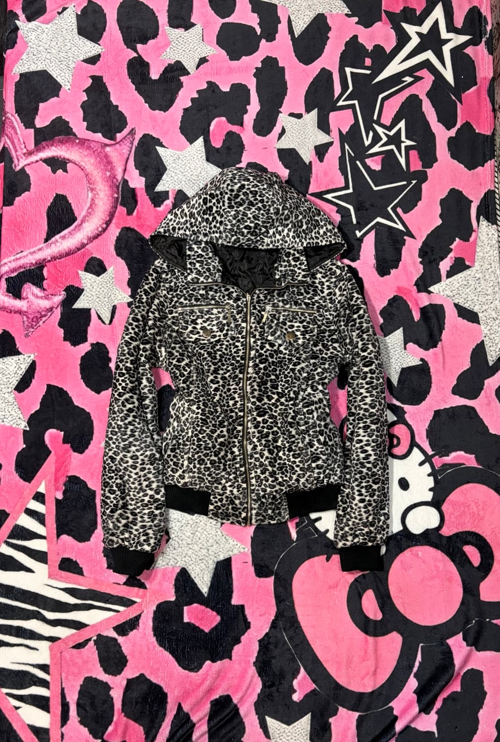 Y2K Leopard crop hoodie zip-up 상품이미지1