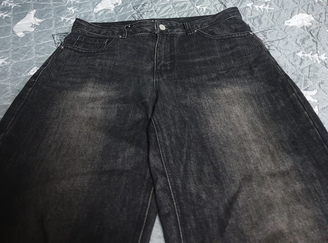 토피 빈티지 워싱 세미와이드 데님팬츠 흑청 (M) 상품이미지2