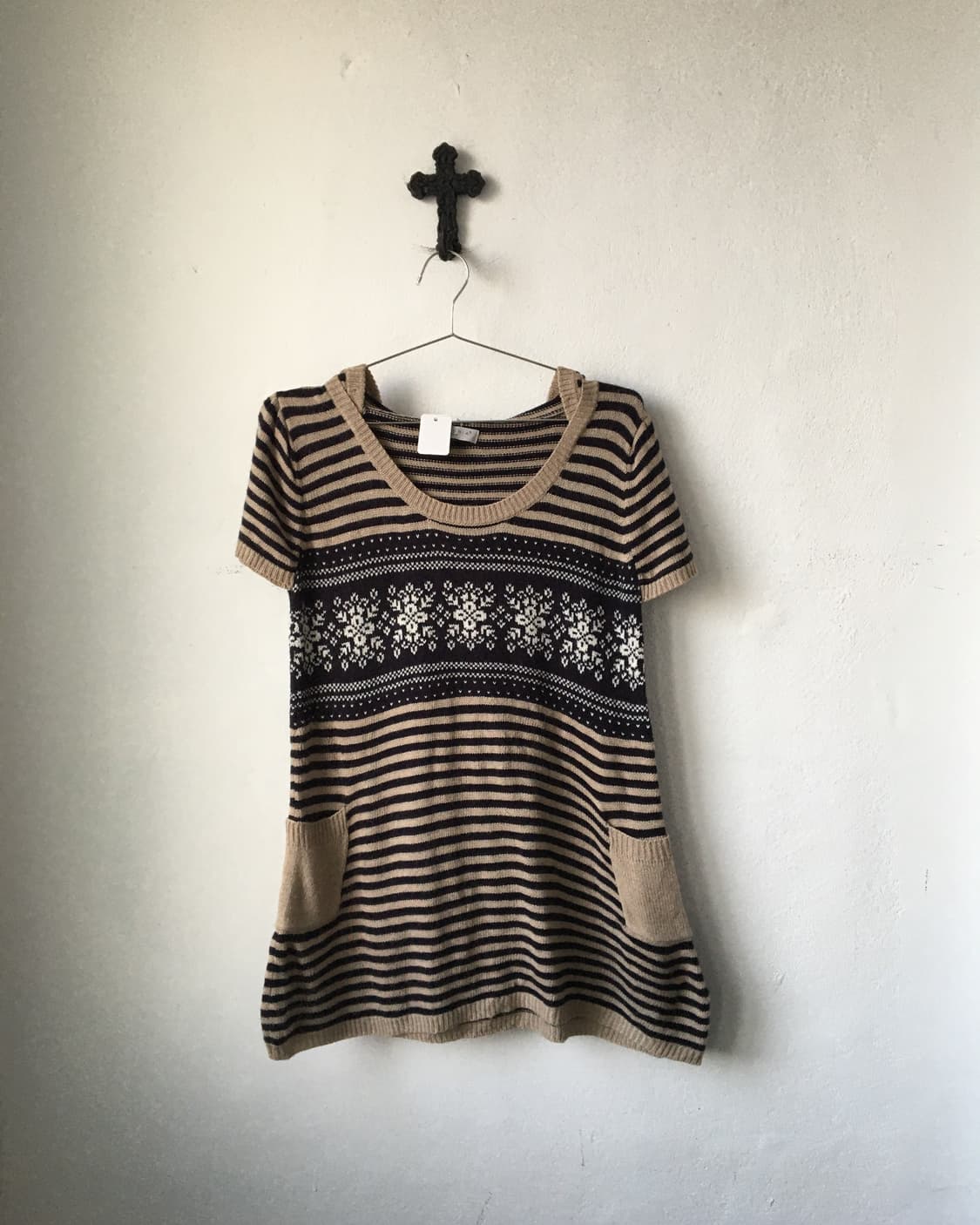 snow stripe pattern mixed knit onepiece 상품이미지2