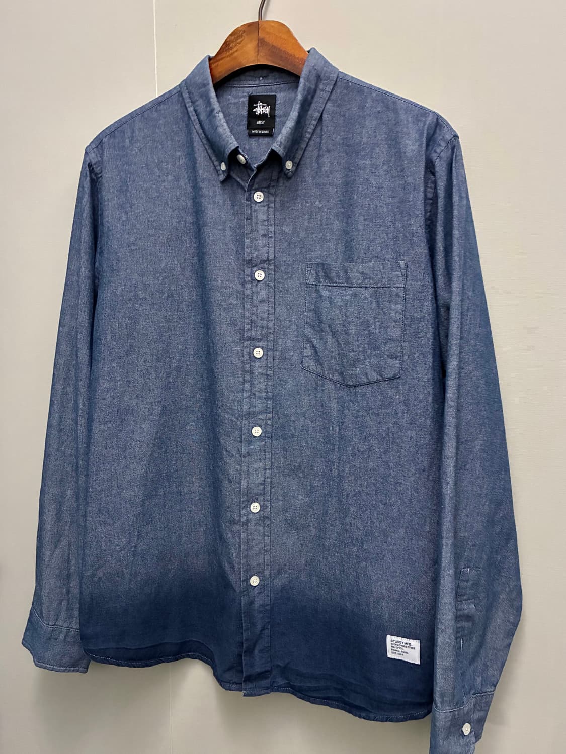 (L)Stussy 스투시 코튼 포켓 버튼다운 샴브레이셔츠 데님셔츠 상품이미지3