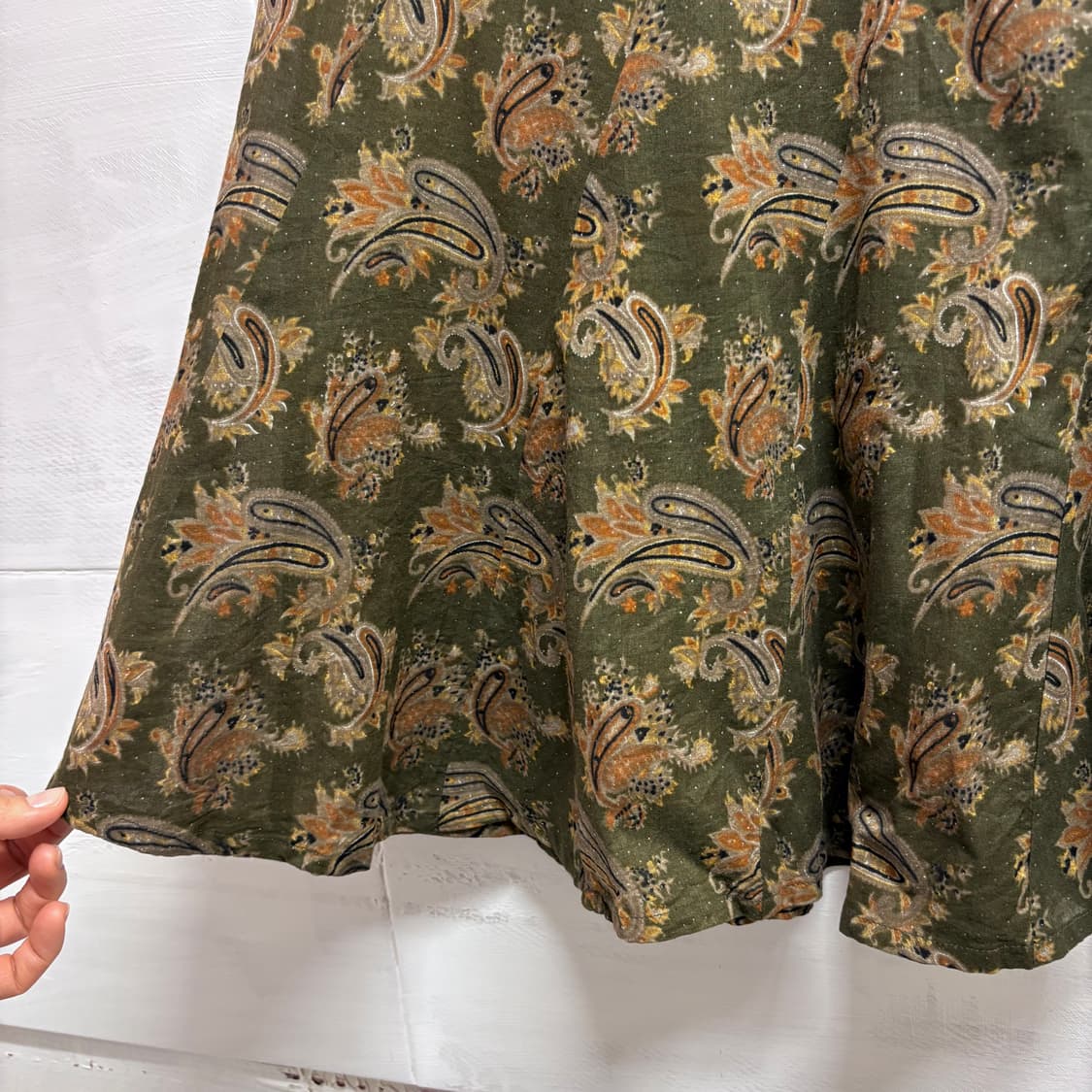 카키 에스닉 페어리 페이즐리 레이어드 미디 스커트 JPN 상품이미지3