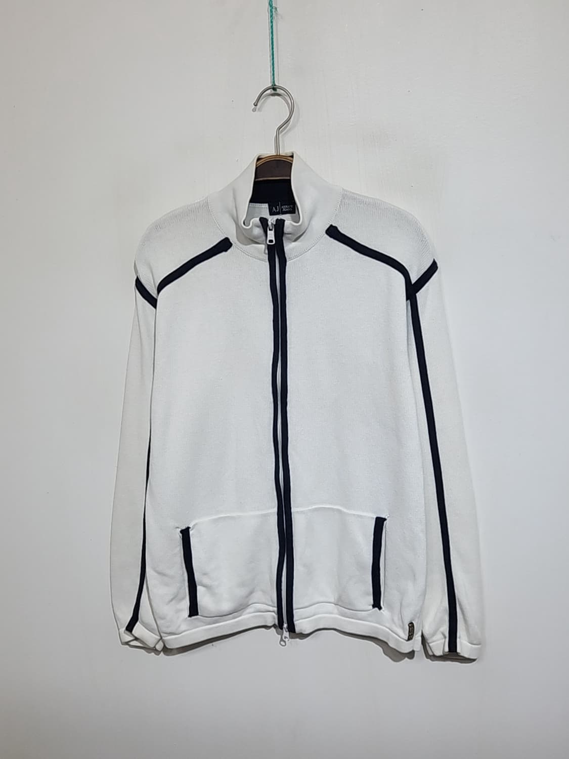 (M) 아르마니진 집업니트 화이트 라인배색 캐주얼  상품이미지1