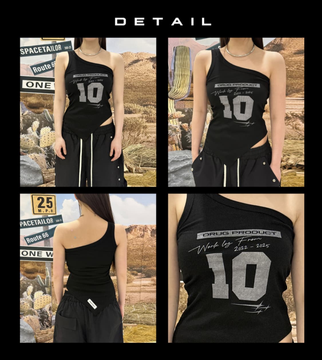 드러그 프로덕트 원숄더 슬리브리스 민소매 탑 블랙 상품이미지2