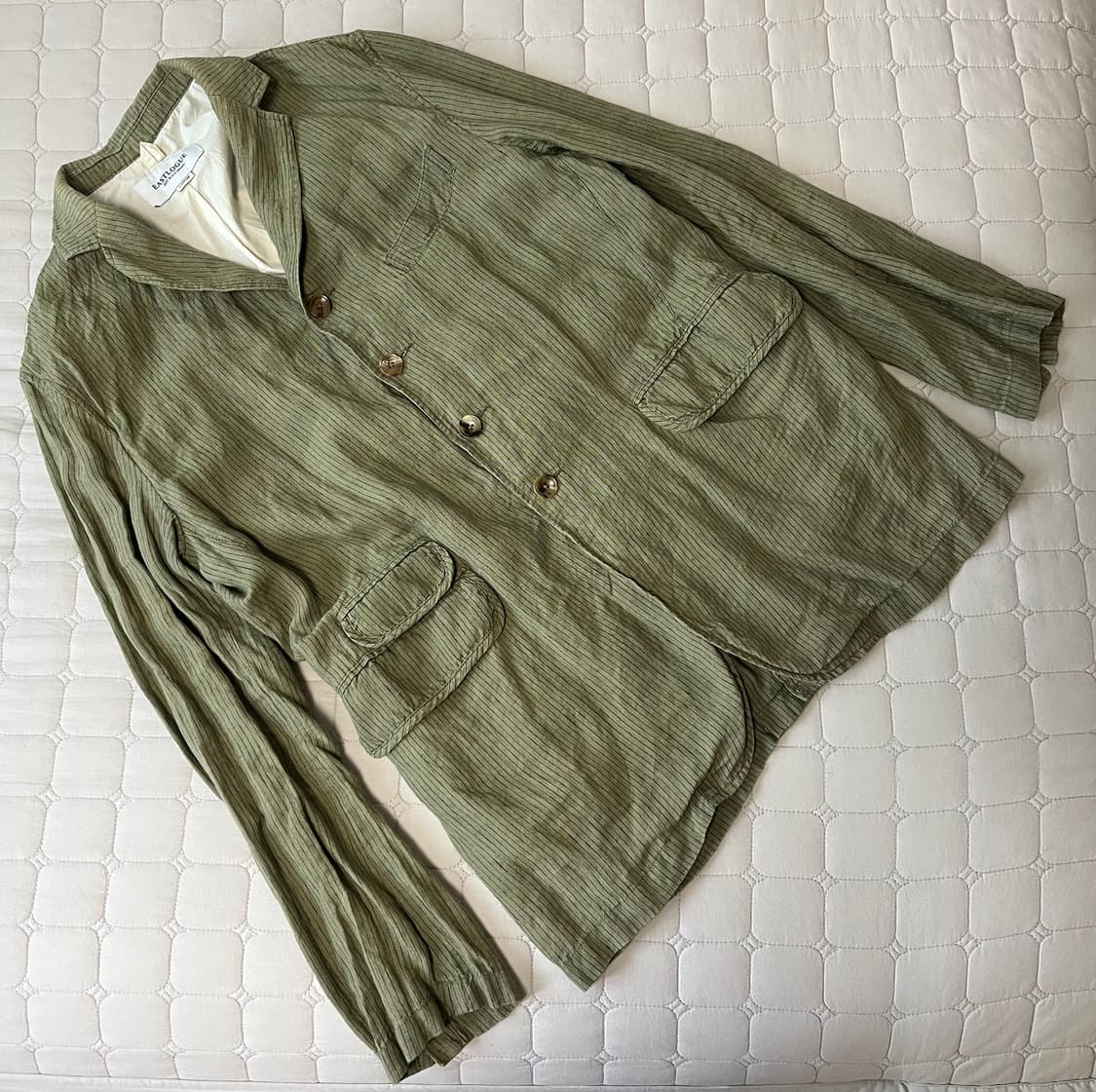 이스트로그 린넨 자켓 블레이저 올리브 스트라이프 L 상품이미지1