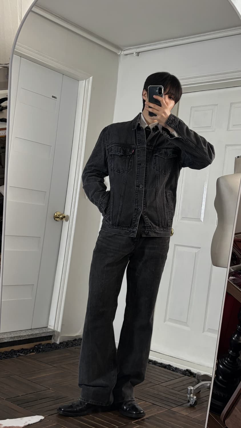 워시드 블랙 데님 셋업(리바이스+게스) 상품이미지2