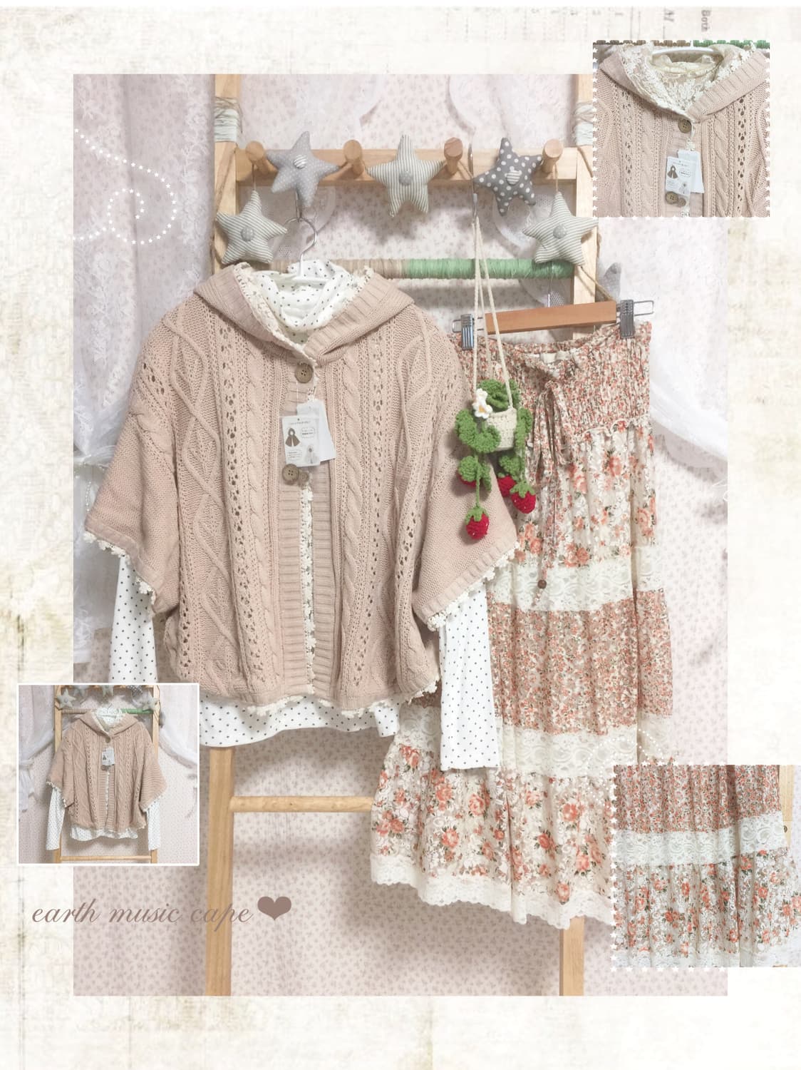 (새상품)빈티지 모리걸 어스뮤직 레이스 후드 케이프 상품이미지1