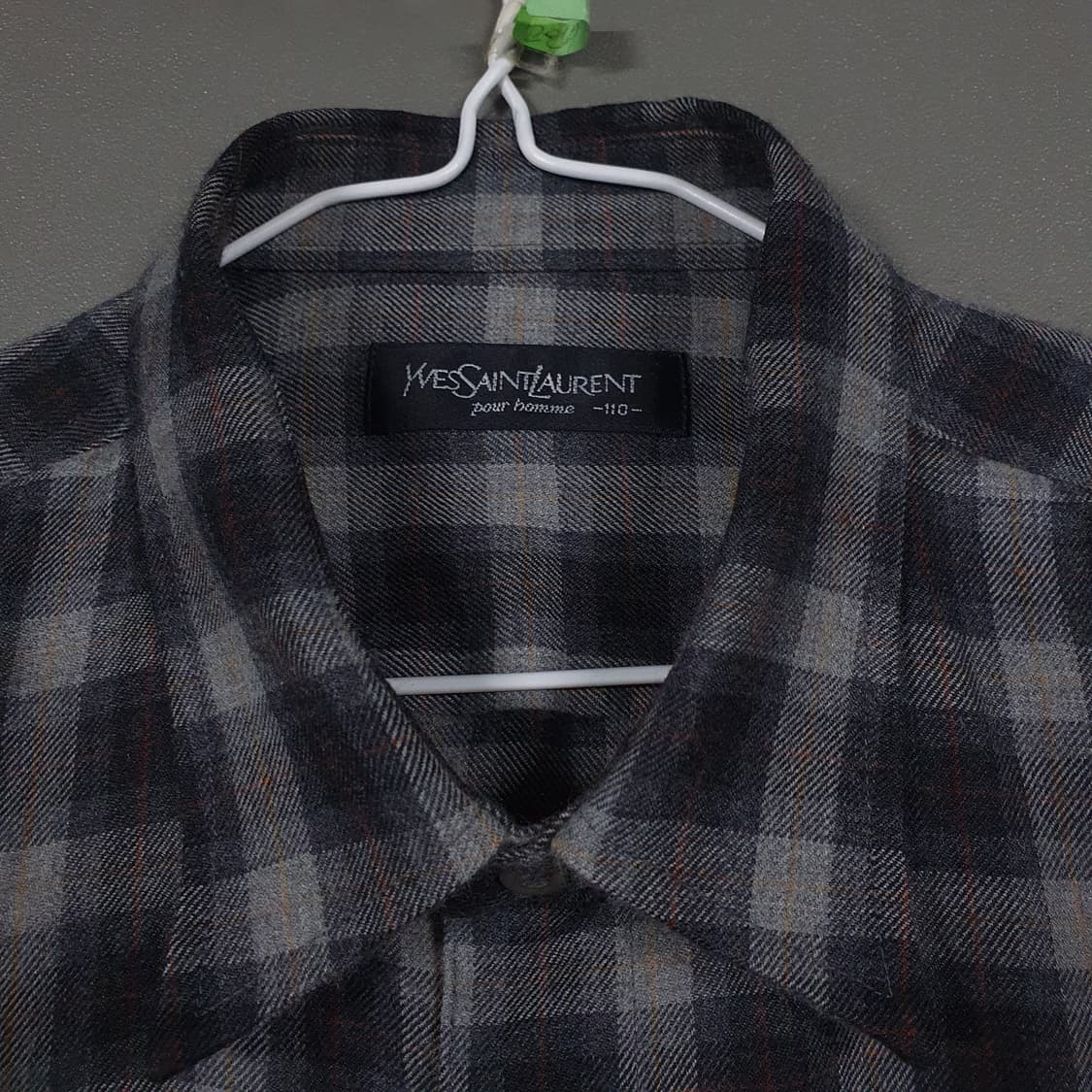 110 (2XL) YSL 입생로랑 울 모 체크 셔츠 그레이 빅사이즈 희귀 상품이미지5