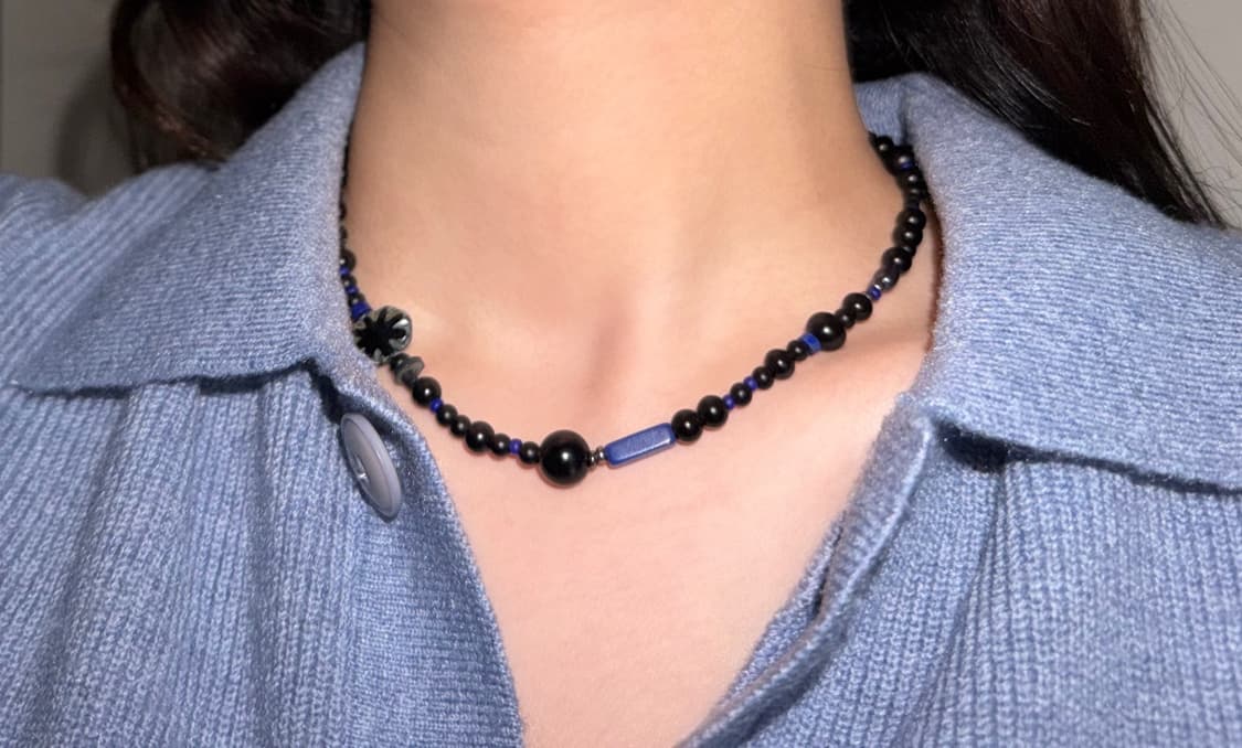 [rrrocnoc]soapnyx 블랙 오닉스 라피스라줄리 원석 비즈목걸이 상품이미지2