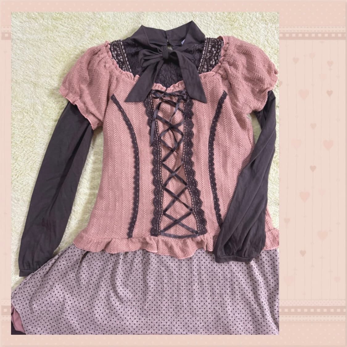 엑시즈팜 아일렛 상의 니트 + 도트 원피스 + 후드가디건 러블리세트 상품이미지6