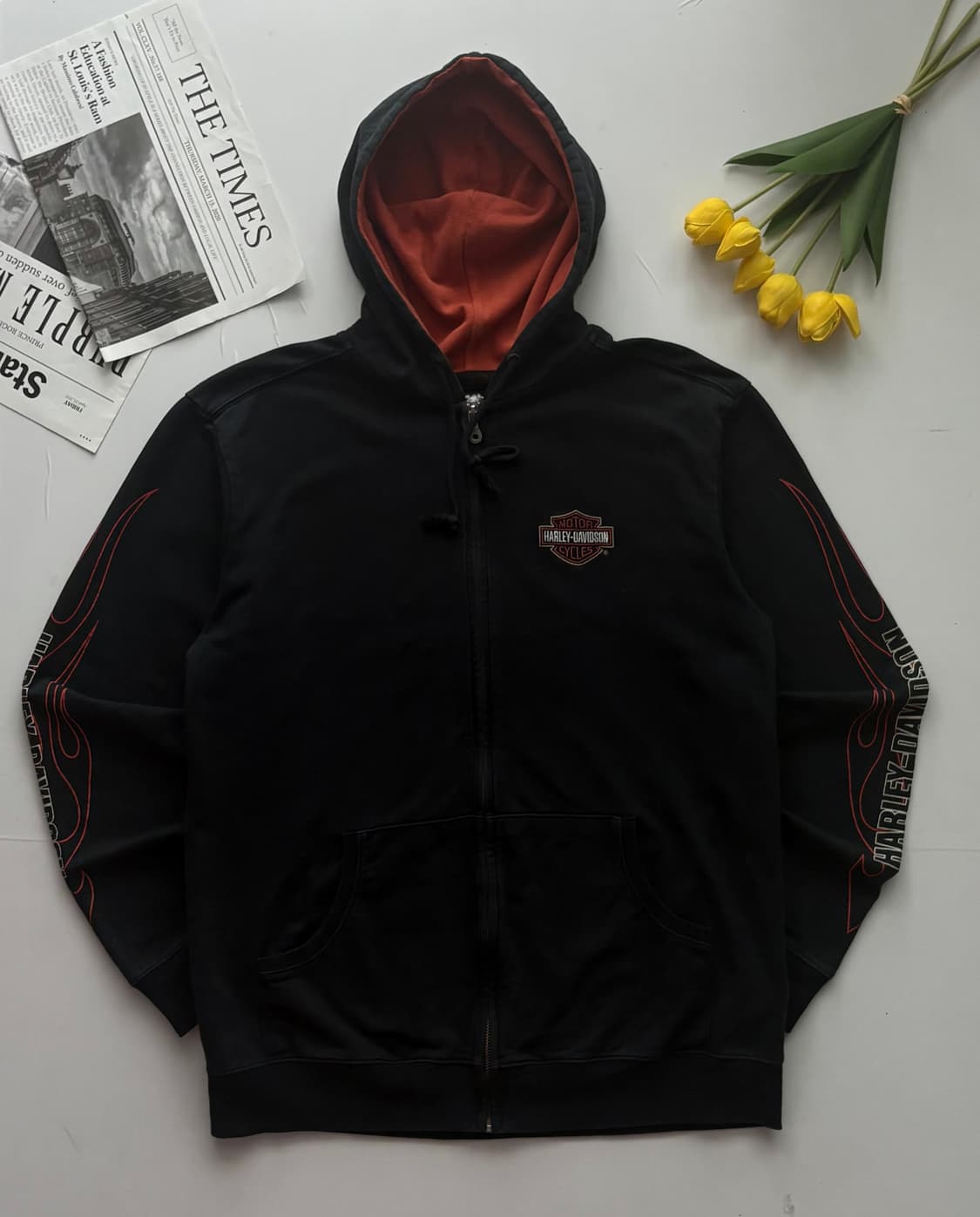 할리데이비슨 플레임 블랙 후드 집업 상품이미지2