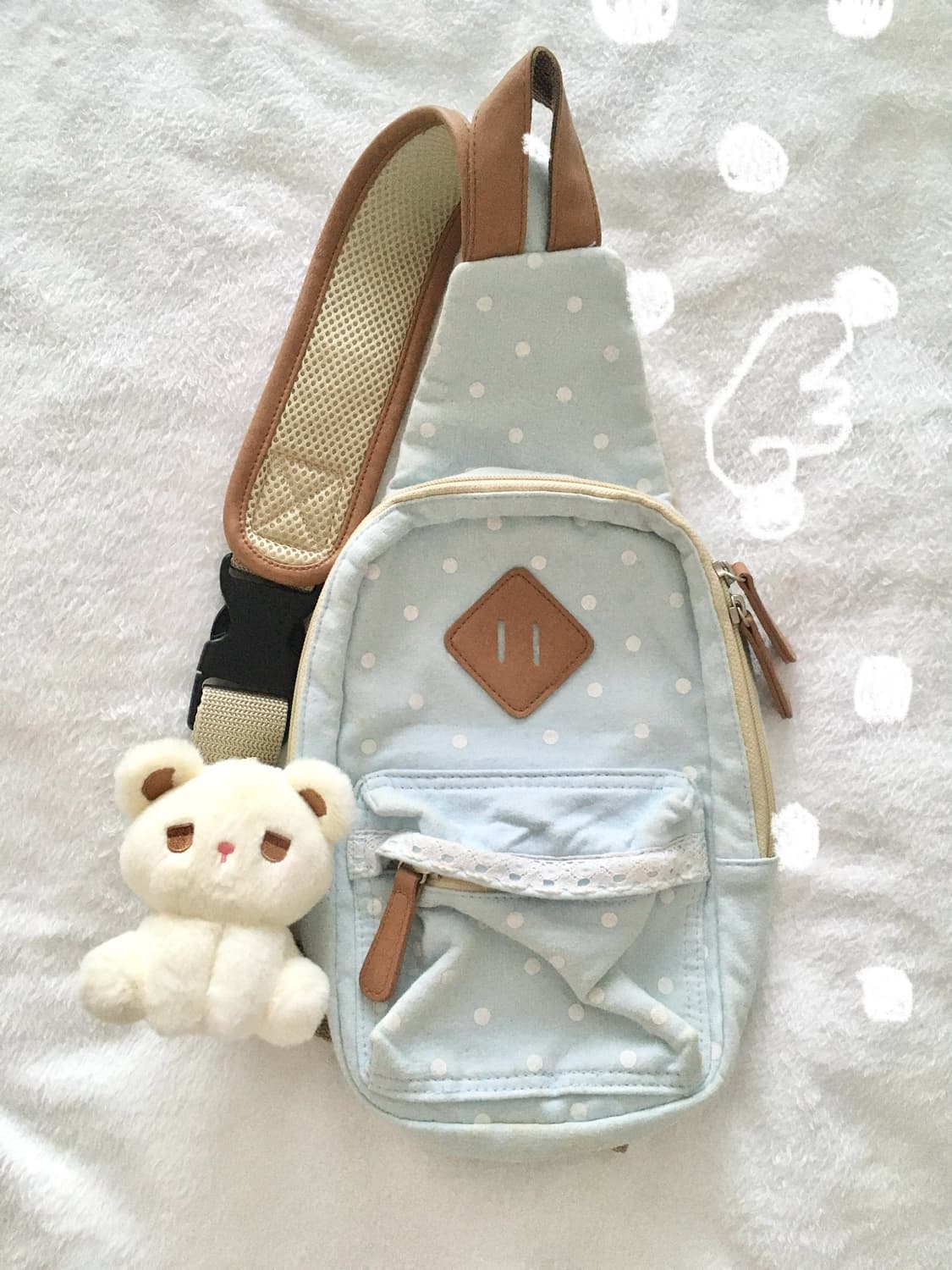 헤이세이 페일블루 도트 슬링백 백팩 물방울무늬 갸루 조지후쿠 핀터레스트 상품이미지1