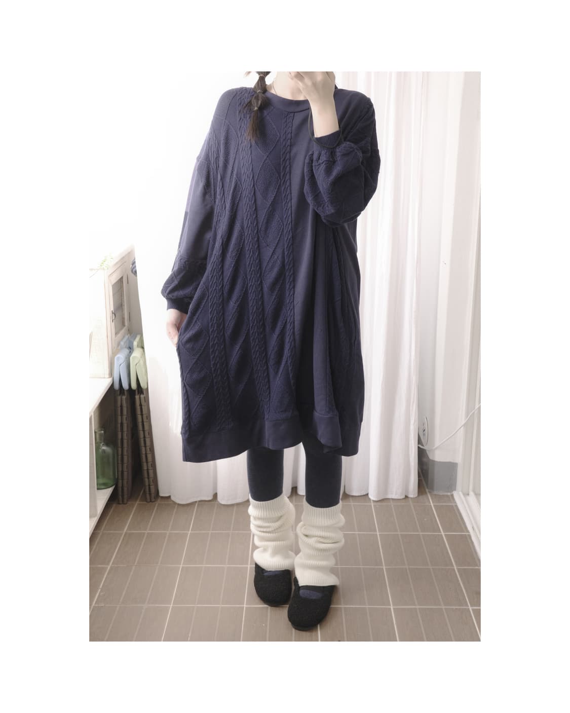 Navy half knit dress  상품이미지2