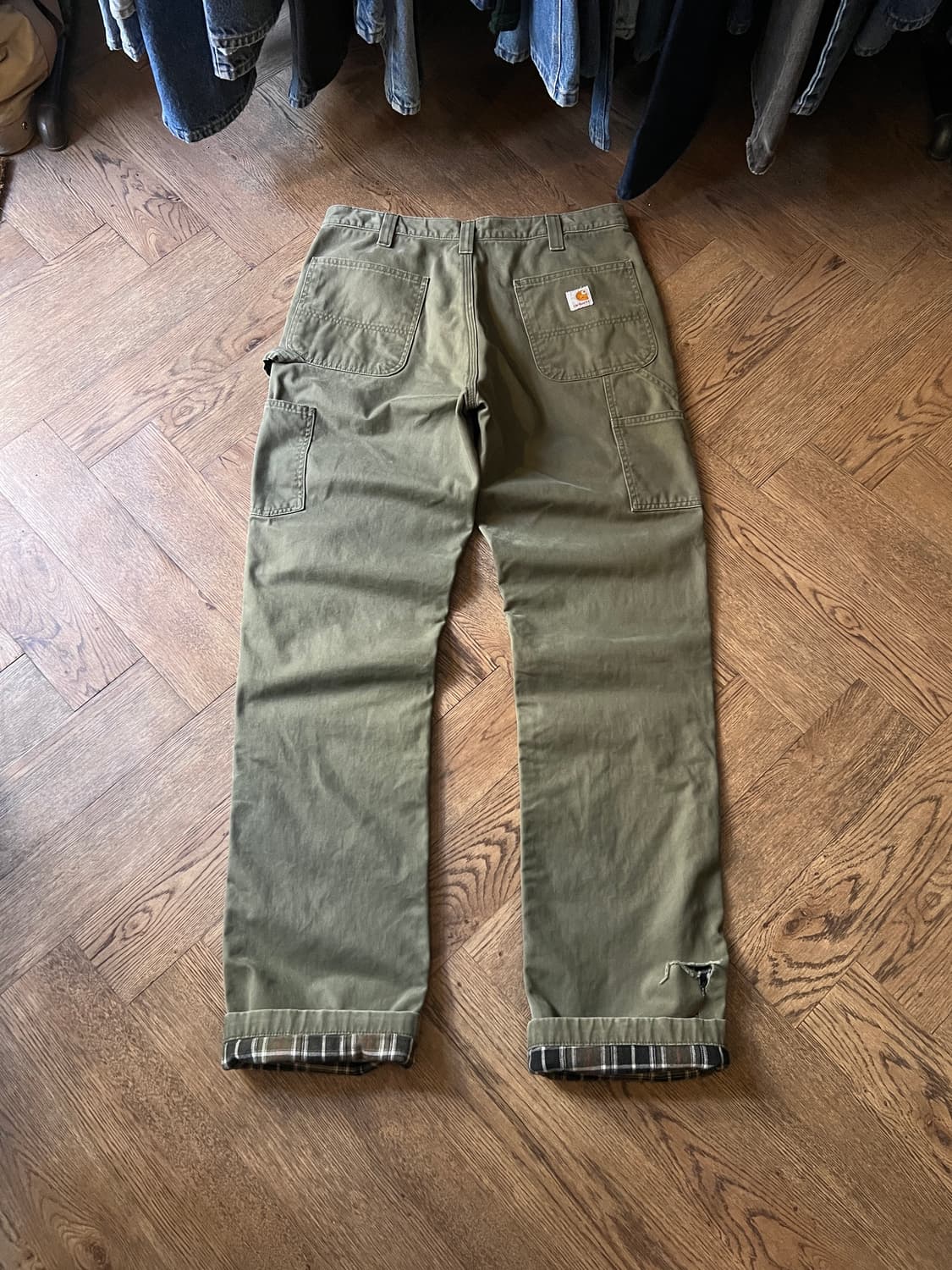 [34]칼하트 USA 체크라이닝 빈티지 페인팅 모스그린 싱글니 워크 팬츠 상품이미지2