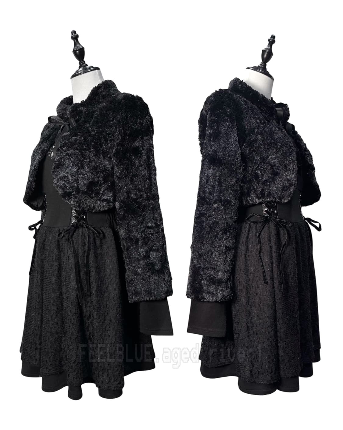 Black Fur Crop Jacket, Corset Lace Dress 상품이미지4