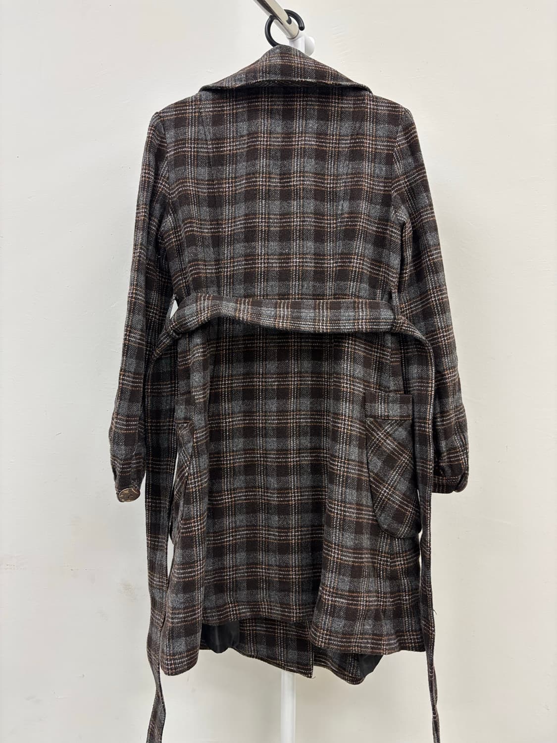 빈티지 브라운 체크 원피스 울 코트 상품이미지7