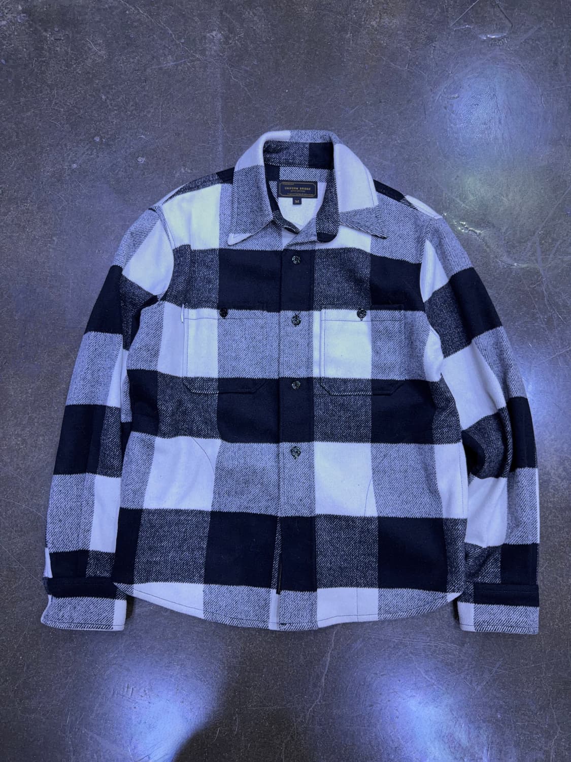 유니폼브릿지 블랙/화이트 울 체크 셔츠 자켓 M 상품이미지1