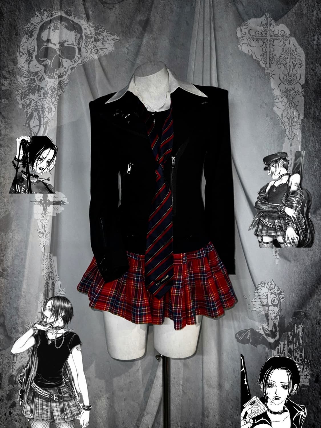 Axes Femme 나나깔 데일리 레드체크 펑크 코디세트  상품이미지1