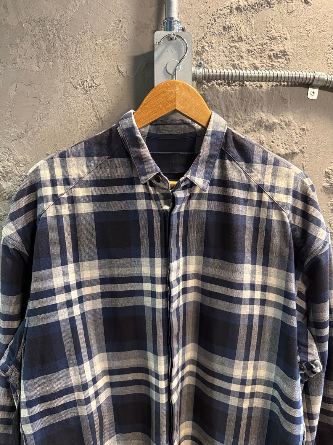 48 준지 JUUN.J 체크 스트링 블루종 셔츠 네이비 상품이미지4