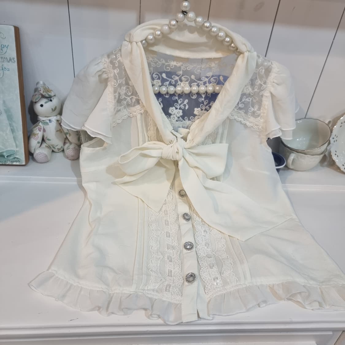 Liz Lisa(리즈리사) 아이보리 빅리본 레이스 블라우스 상품이미지2