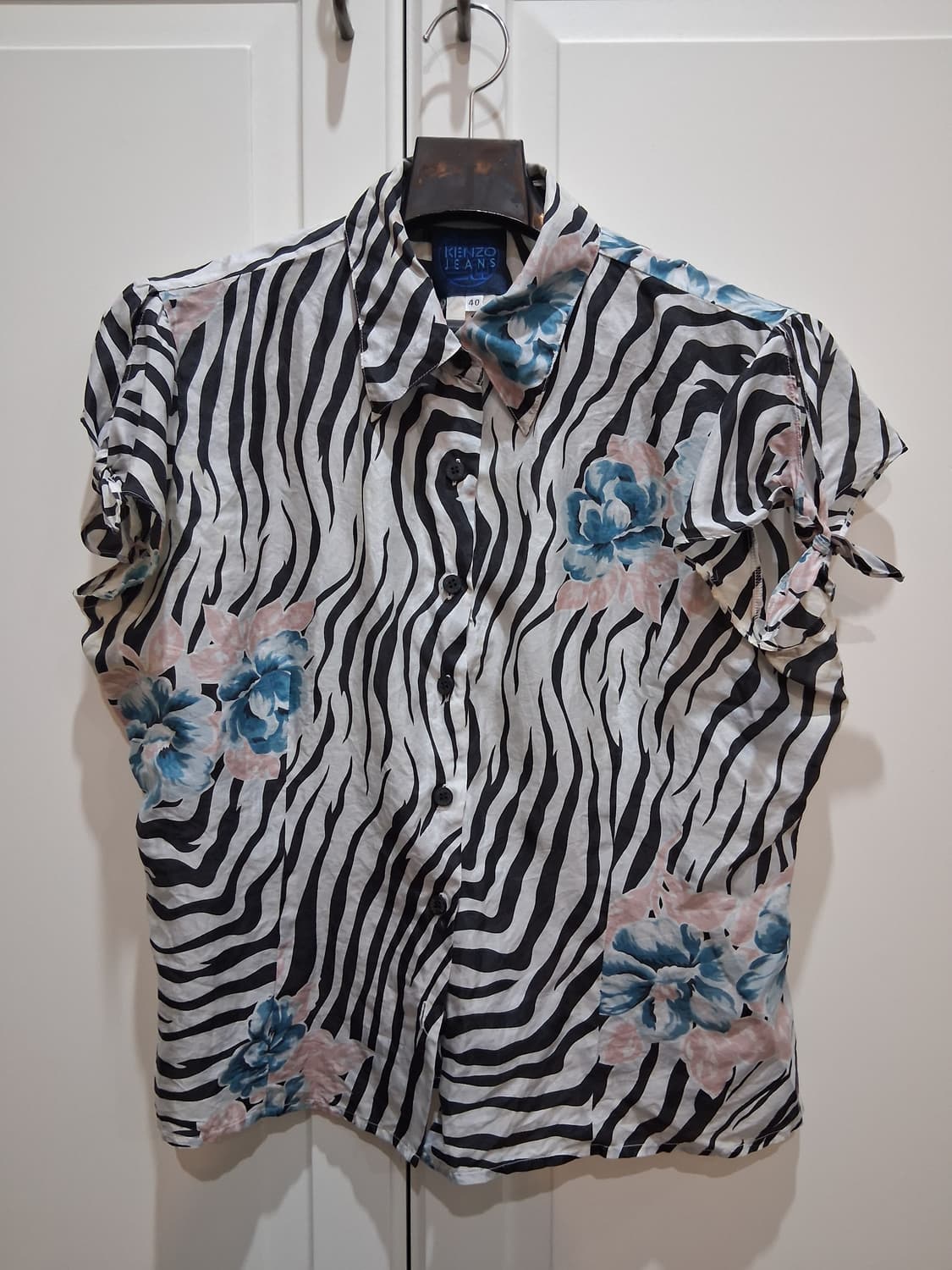 KENZO JEANS 지브라 플라워 패턴 리본 블라우스 40 상품이미지1