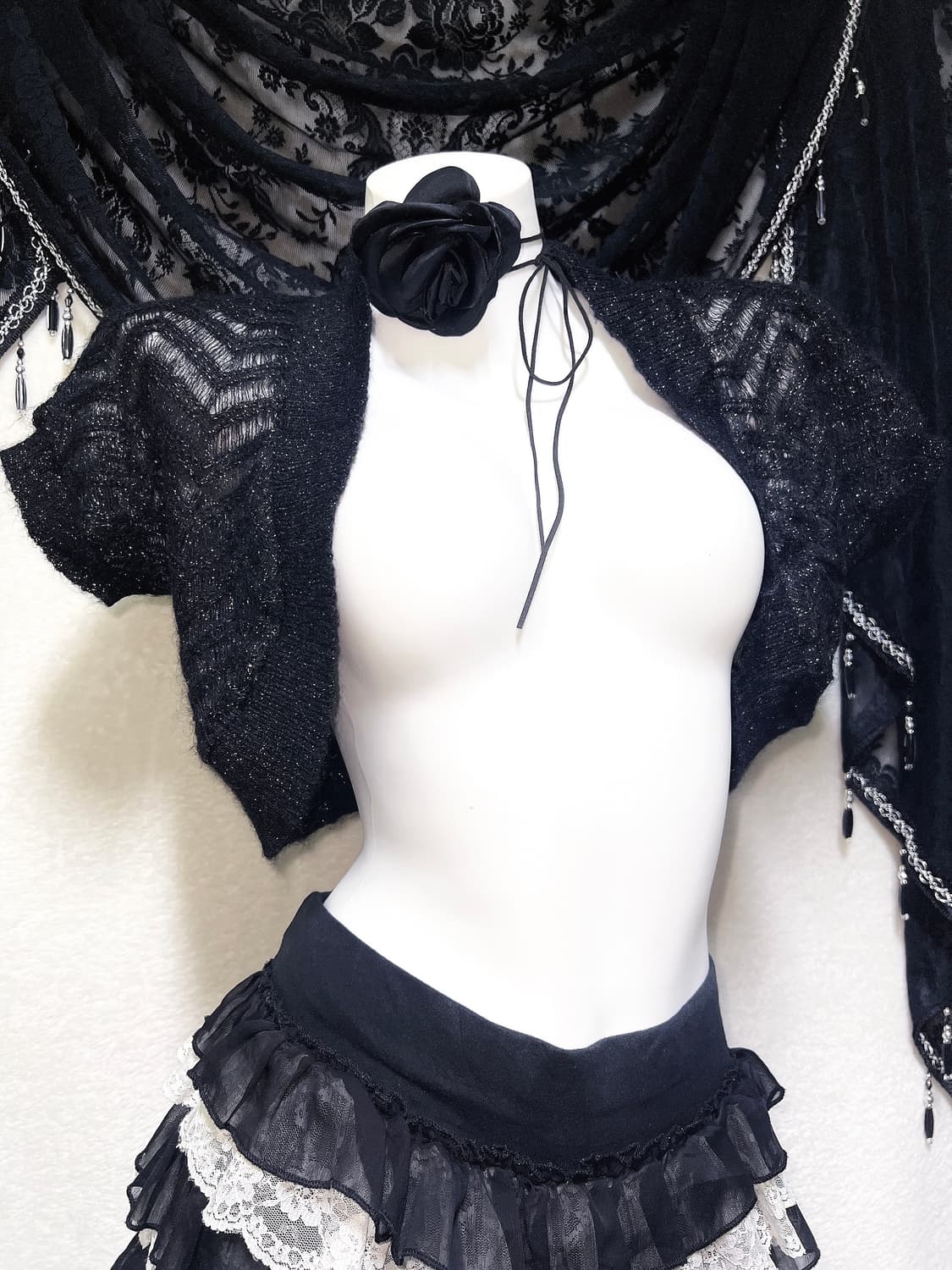 로맨틱고딕 고스펑크 다크페어리 그런지 뜨개 니트 볼레로 가디건 로걀 핀터 상품이미지5