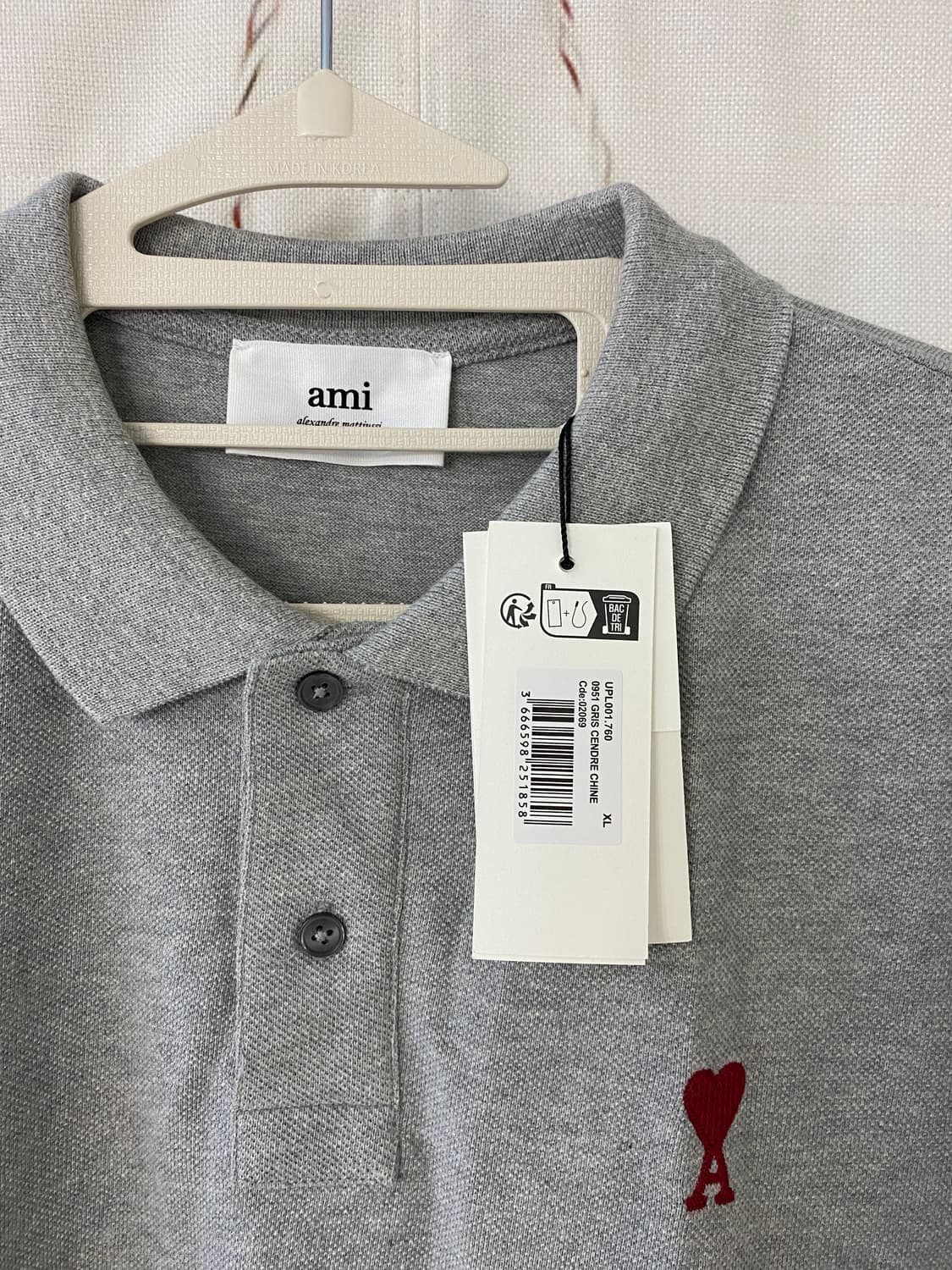 XL) AMI 하트 로고 폴로 티셔츠_회색 상품이미지2