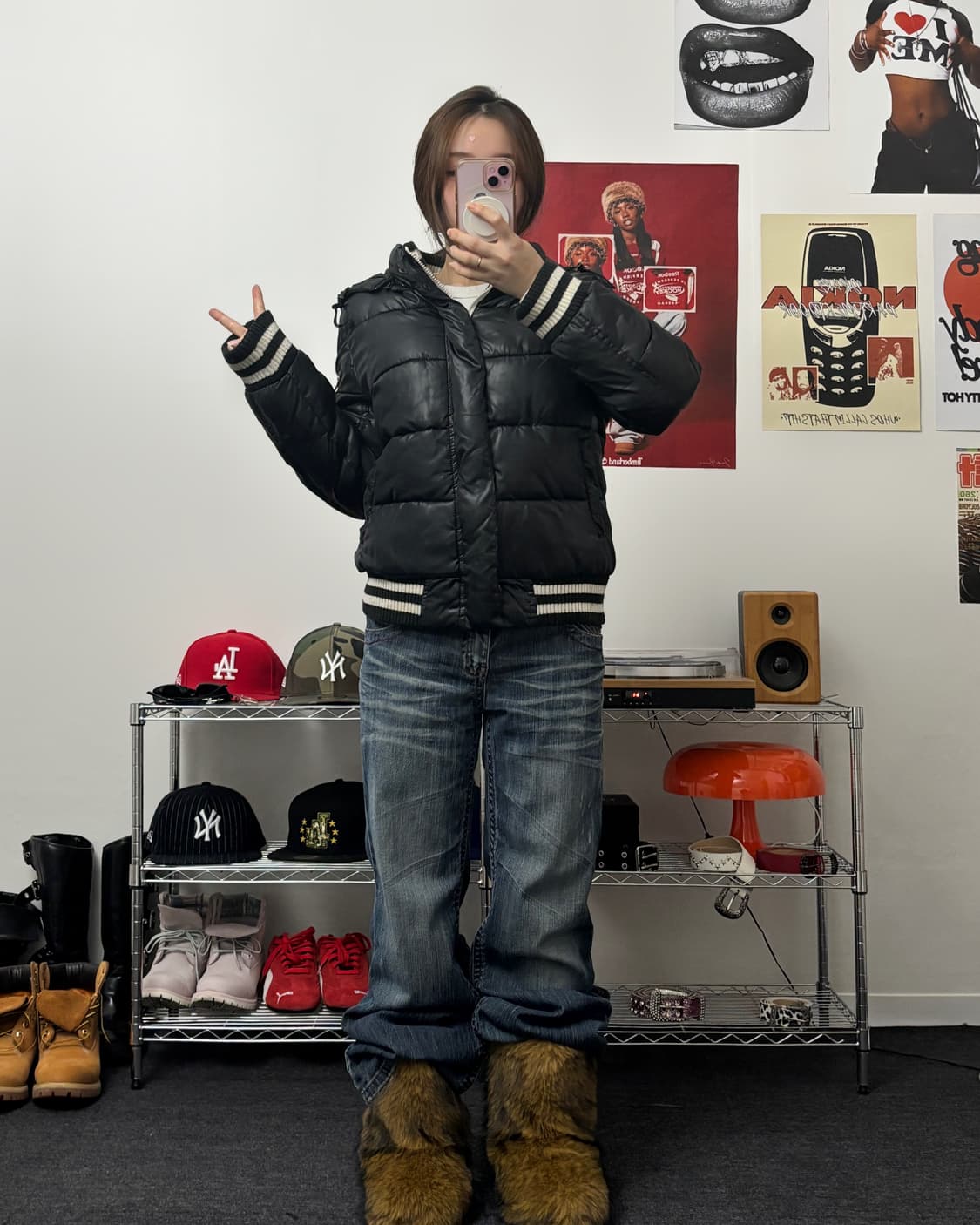 올드 빈티지 유광 패딩 점퍼 블랙 상품이미지4