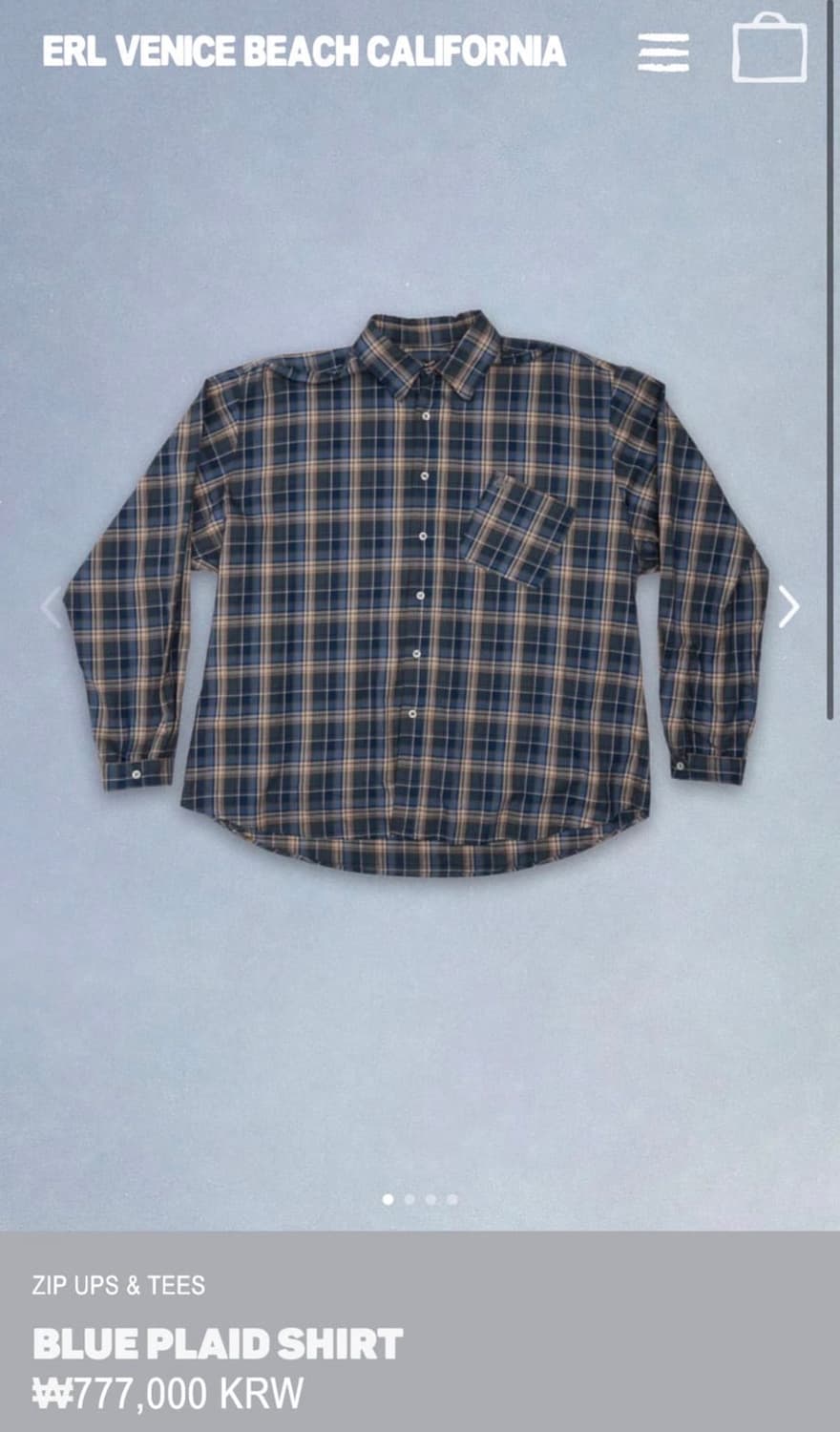 (L,XL) ERL 이알엘 Blue Plaid 체크셔츠 상품이미지5
