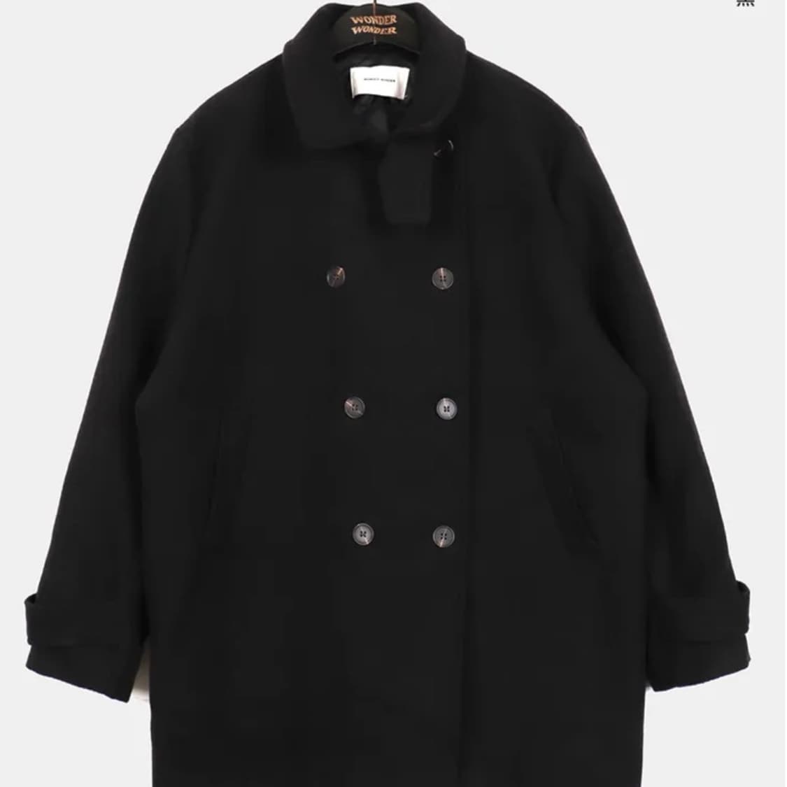 원더원더 론브 하이넥 더블 하프 코트 블랙 상품이미지3